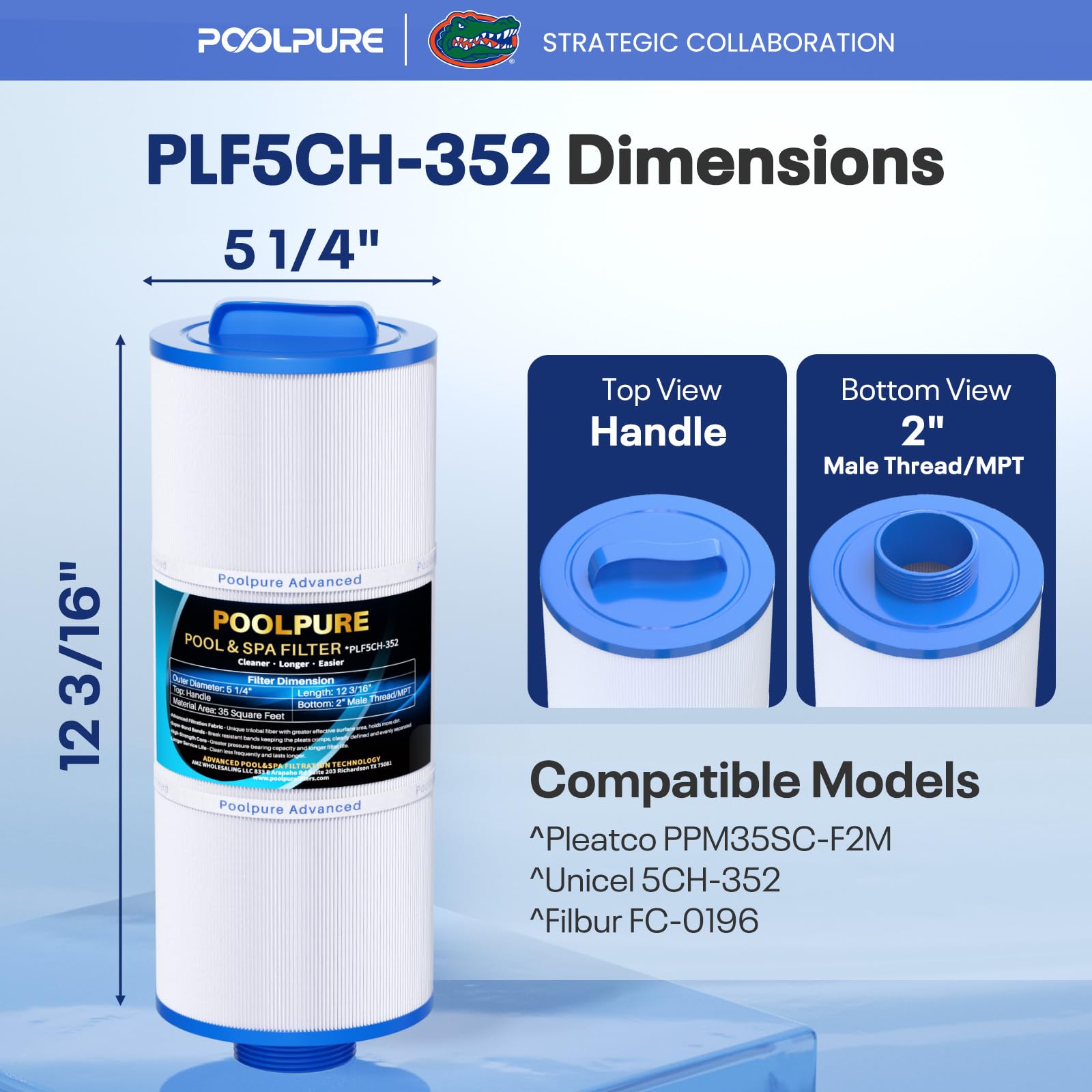 POOLPURE Lot de 2 filtres de spa 5CH-352 remplaçant PPM35SC-F2M, Marquis Spa 20042, 20092, 70-0240, 370-0242, 370-0243, Filbur FC-0196, filetage mâle de 5,1 cm/filtre MPT pour jacuzzi