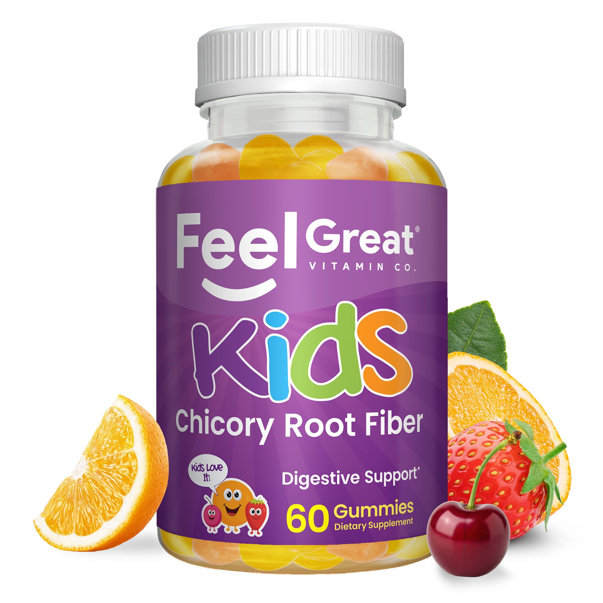 - The Feel Great Vitamin Company Fiber Gummies for Kids for Digestive Support | Constipation Relief for Kids | Fruity Flavored Chewable Fiber Gummies | Vegetarian Supplements | 60 Day Supply
