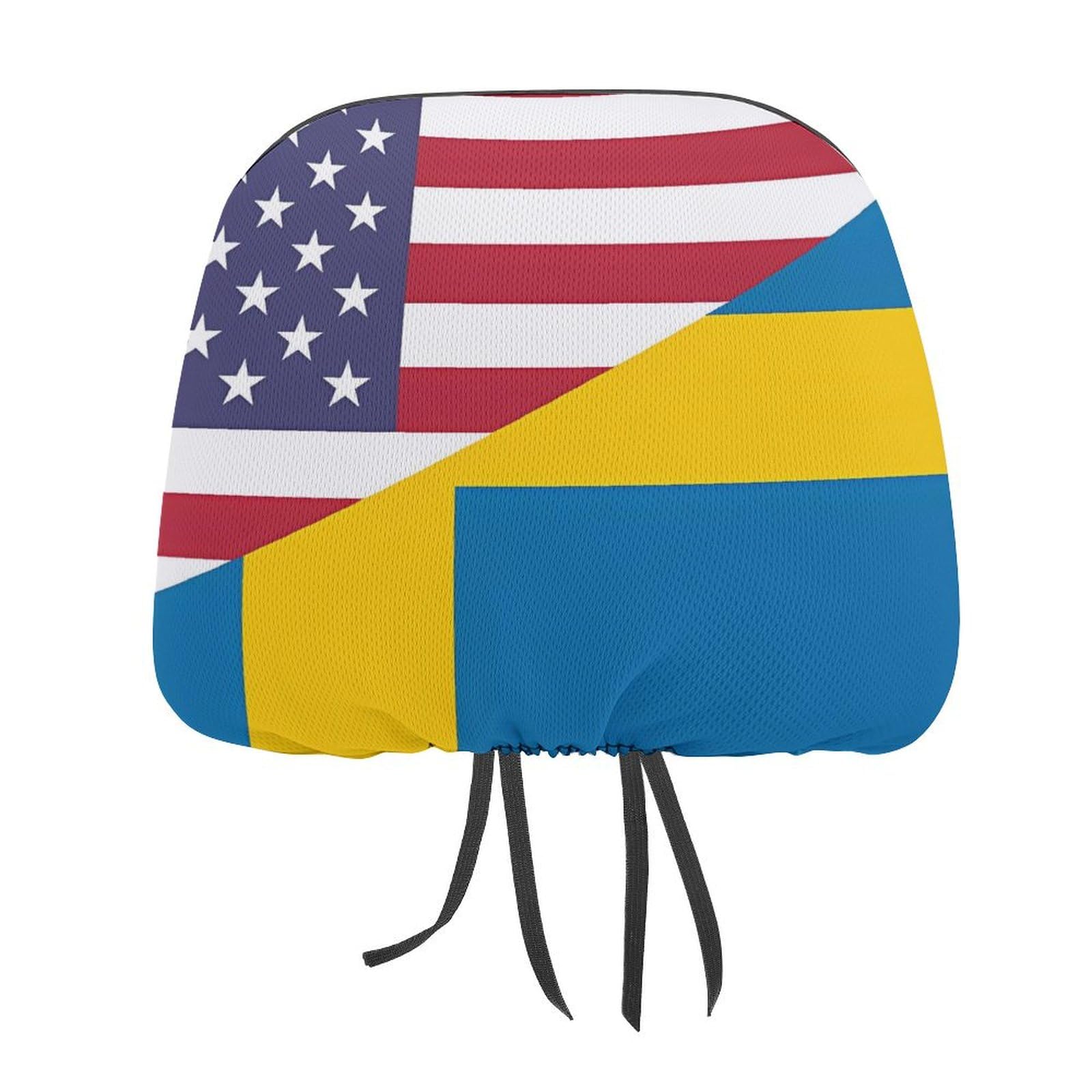 U.S. Sweden Flag Printed Car Headrest Cover Soft Seat Head Rest Covers Protector Decor Universal Fit Most Cars