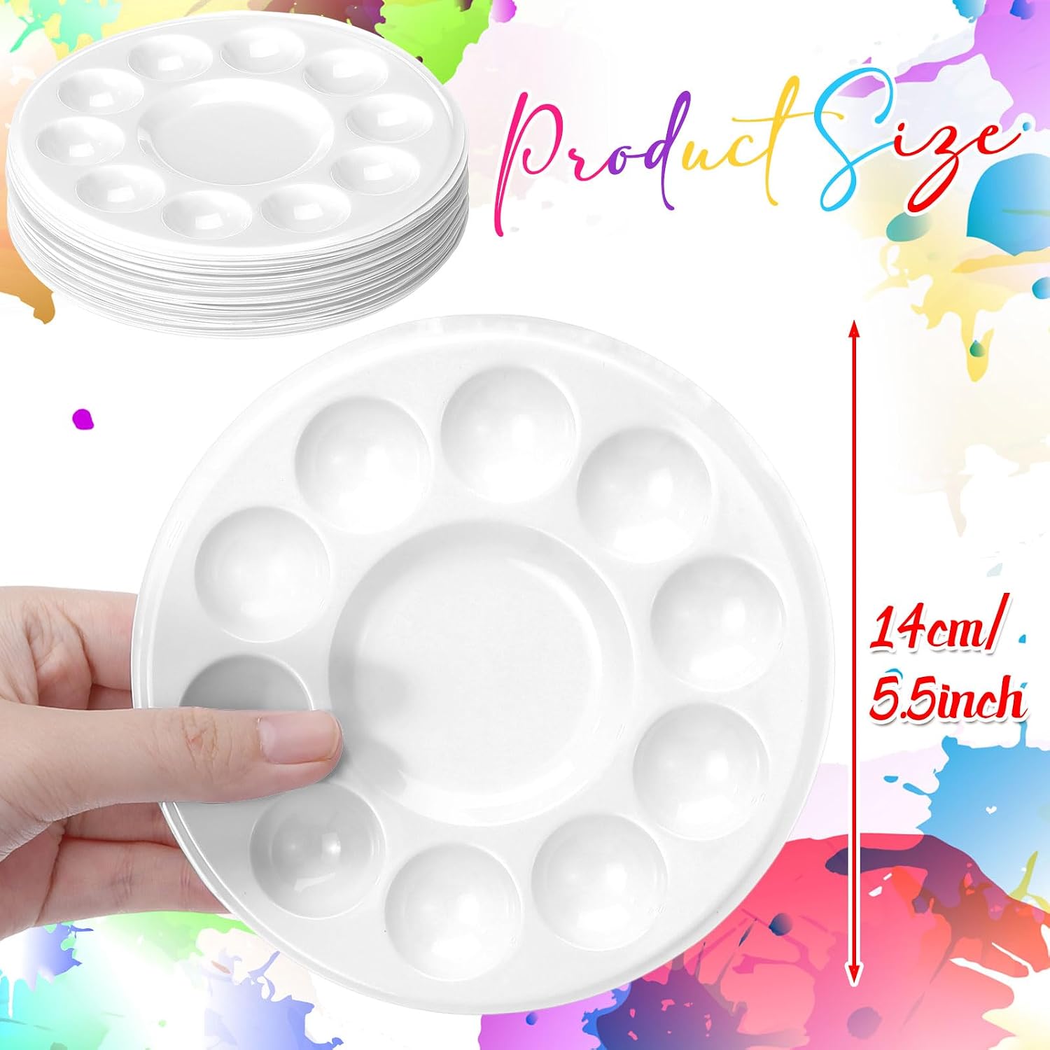 AmazingSpark 100 Pcs White Round Paint Tray Palettes 5.5 inch Disposable Round Plastic Paint Palette Bulk Watercolor Craft Supplies for Art Class, DIY Craft, Painting Party, Birthday Party