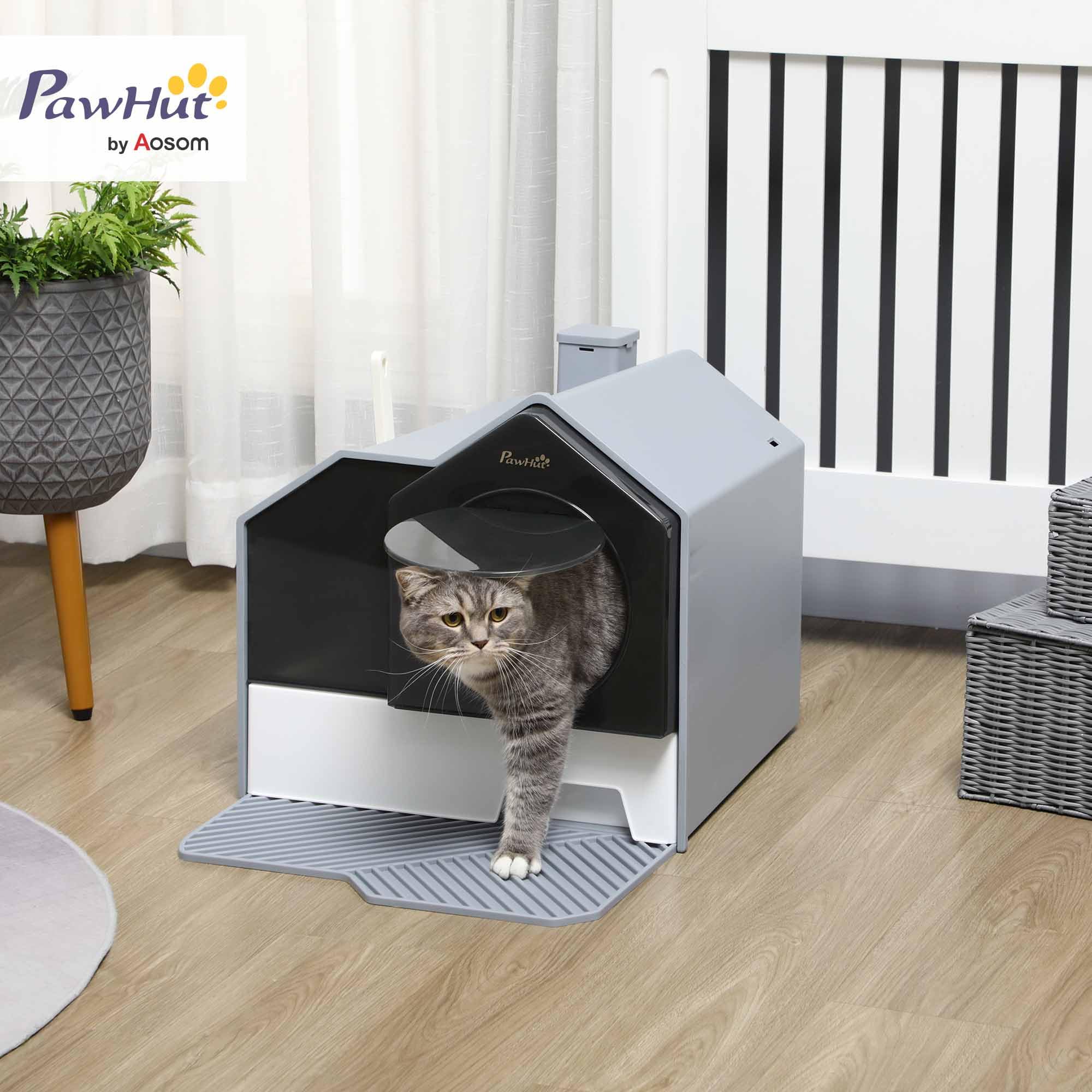 PawHut Lettiera per Gatti Chiusa con Coperchio e Vassoio Estraibile, Toilette per Gatti con Tappetino e Paletta Inclusi, 47x45x42cm, Grigio