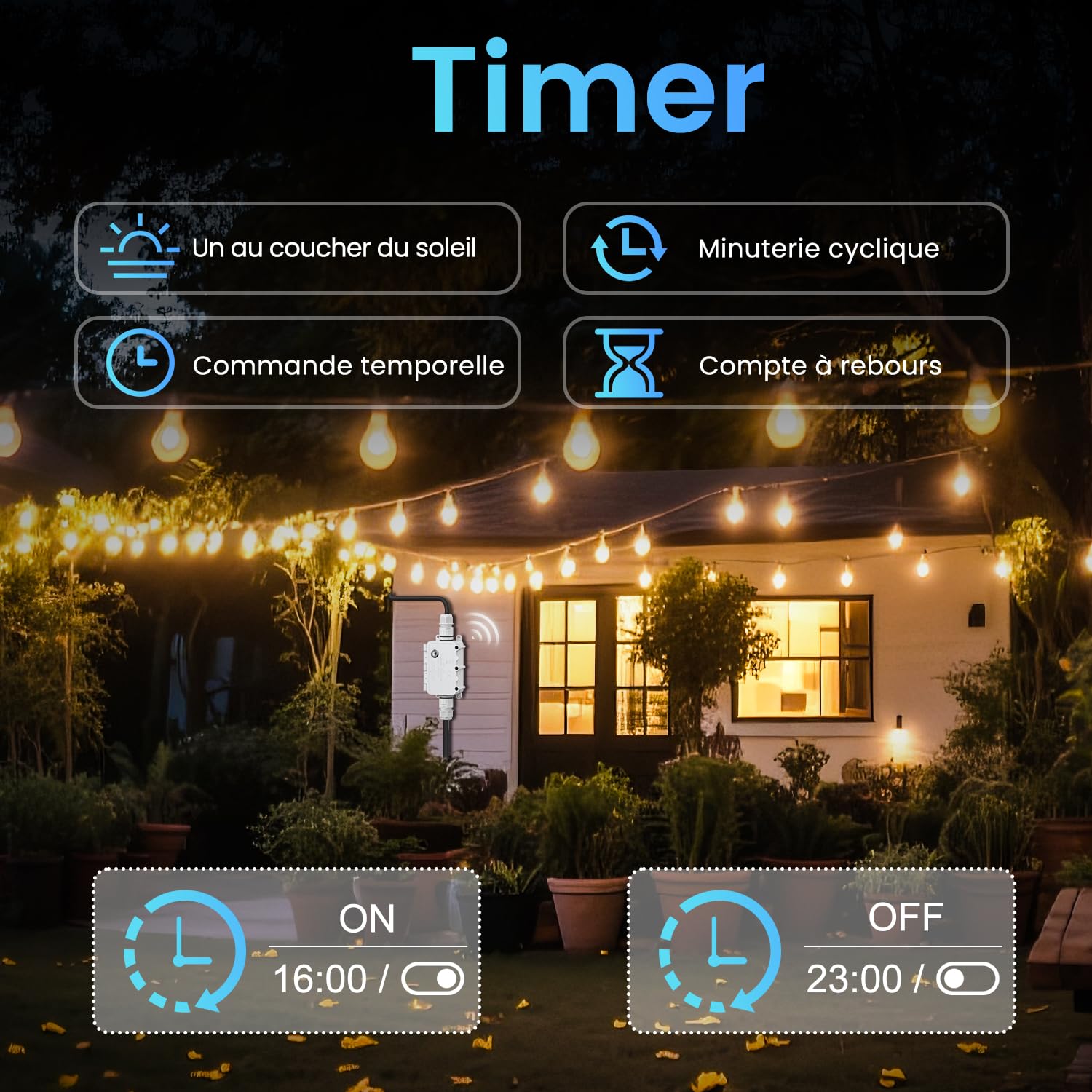 TONGOU Smart life - Interrupteur 1 ~ 16 A, télécommande Wi-Fi, contrôle vocal, IP67, boîte de dérivation étanche avec mesure de consommation d'énergie, protection contre les surcharges