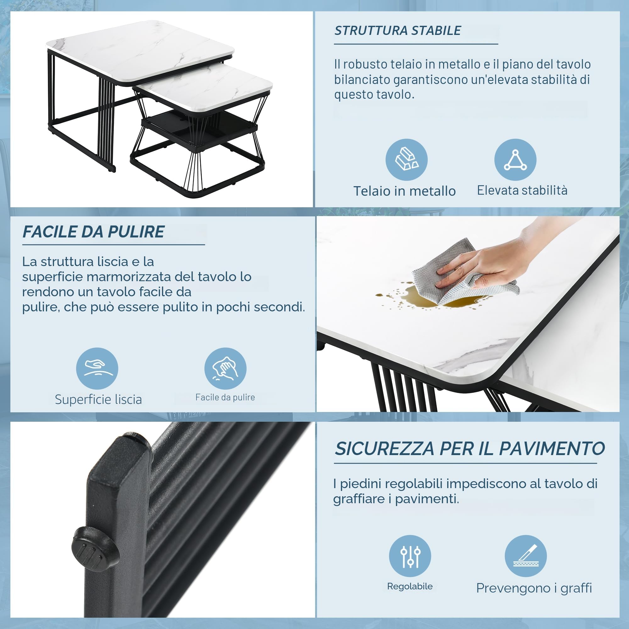 Merax Set di 2 Tavolini da Salotto, Alta lucentezza, per Soggiorno, Balcone e Ufficio, Struttura in Metallo, Bianco e Nero