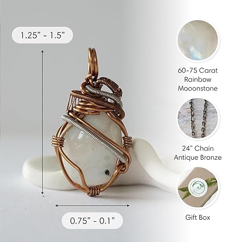 Miniatura 4 de Designs by Nature Gems Handmade Womens Rainbow Moonstone Necklace 24 inch Chain Antique Bronze & White Gold Plated, June Birthstone