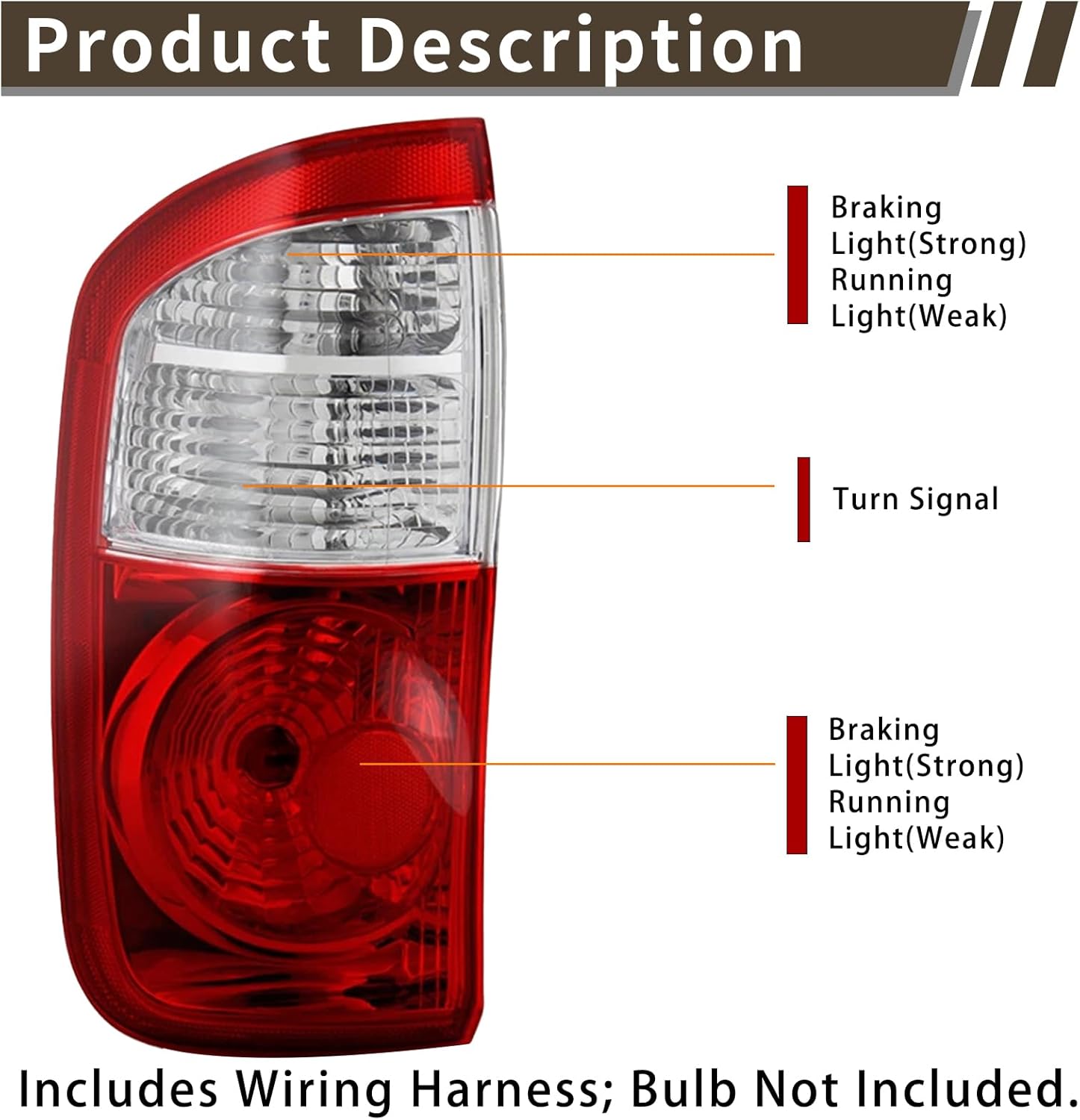 Tail Light Assembly Compatible With 2004 2005 2006 Toyota Tundra Left Driver Side Halogen Rear Brake Lamps Includes Wiring Harness Fit 4 Door Double Cab