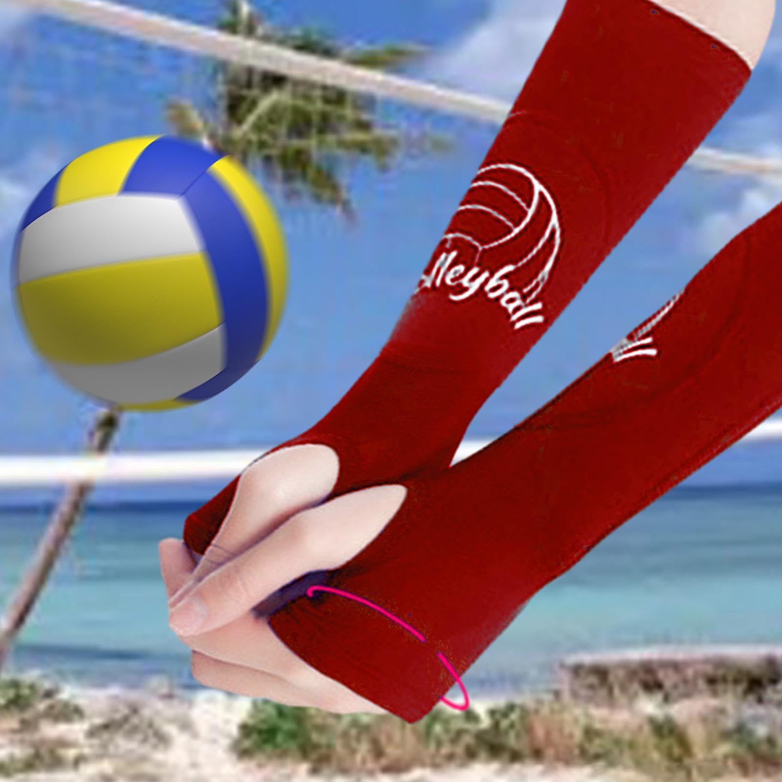 Manicotti per braccio da pallavolo, imbottiti, elastici, imbottiti, per pallavolo, M, colore: rosso