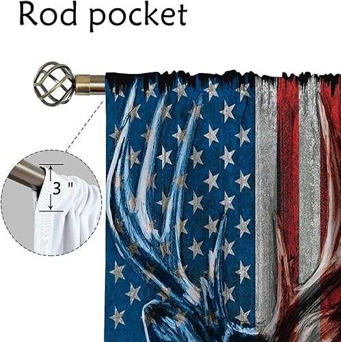 Miniatura 3 de GY Cortinas opacas de ciervo, cortinas personalizadas con ciervos psicodélicos de bosque con cuernos brillantes, cortina de ventana de tela de