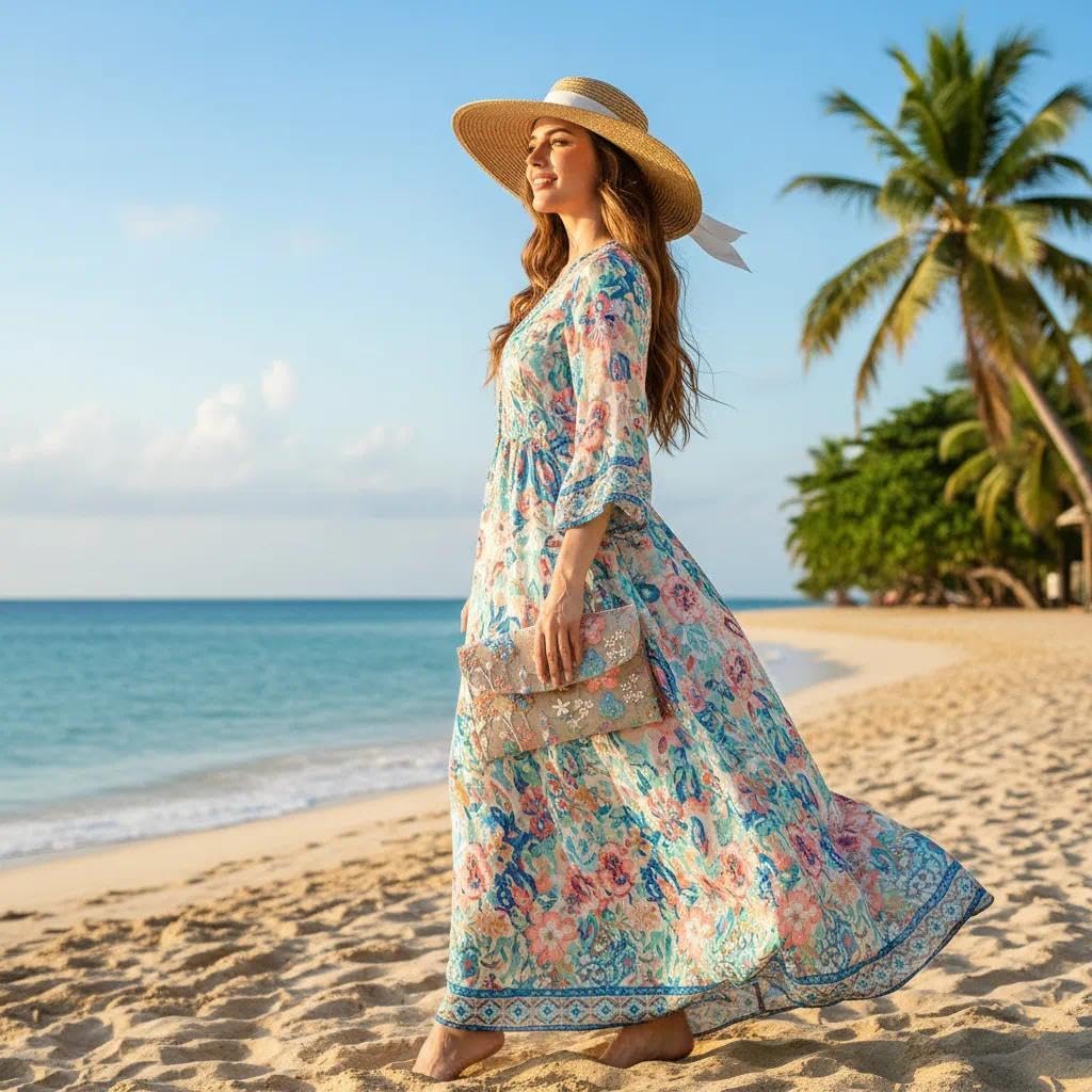 Envelope Package, Clutch Purses for Women, Embroidered Flowers Straw Bag, Bohemian Handmade Handbags, Beach Bag for Vacation, Travel, Banquet (Beige) - Image 7