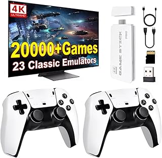 Comprar Whatsko Consola retro Game Stick 4K, Retrolink 20000+ juegos, 23 emuladores, HDMI Plug and Play TV Video Game Stick con 2 mandos inalámbricos, regalo para familias, adultos (64G)