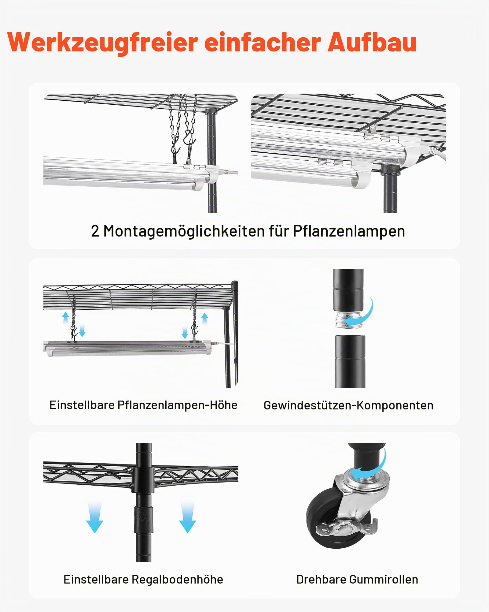 VEVOR DIY-Pflanzenregal mit Wachstumslichtern, Pflanzenständer mit Rädern, 192 W 5000 K Vollspektrum-Lichter, Pflanzenregal aus Metall, Blumenregal für Samenanzucht, 750x350x1800mm