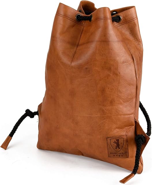 Beliner Bags worek gimnastyczny Gym Bag ze skóry, plecak sportowy, wodoszczelny, damski, męski, vintage, brązowy