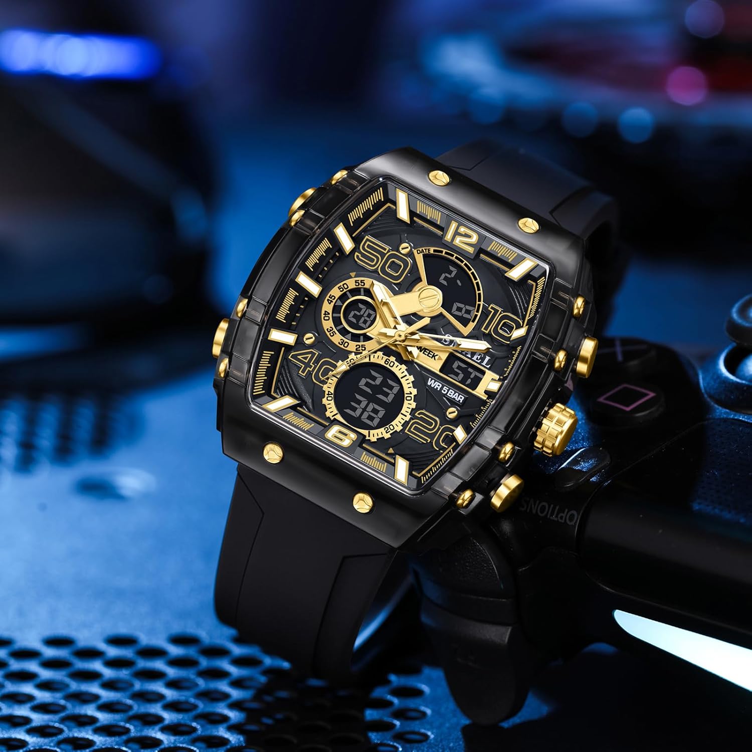 SMAEL Men's Display Watches Sports Outdoor Waterproof Luminous Multi Function Watch Date Face Alarm Stopwatch for Men