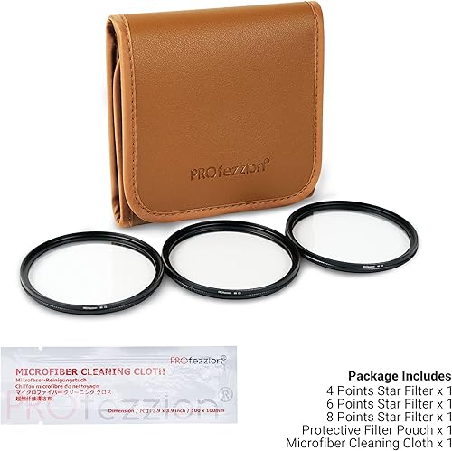 Miniatura 3 de PROfezzion Kit de filtro de estrella de 2.165 in, 3 piezas (4 puntos, 6 puntos, 8 puntos) filtro Starburst ajustable para Nikon D5600 D3500Sony A7