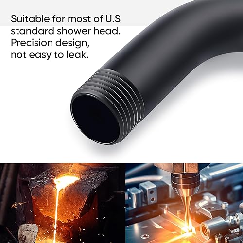 Miniatura 9 de Cobbe Brazo de ducha con brida y cinta de teflón, extensión de brazo de ducha de 6 pulgadas para cabezal de ducha fijo, negro mate