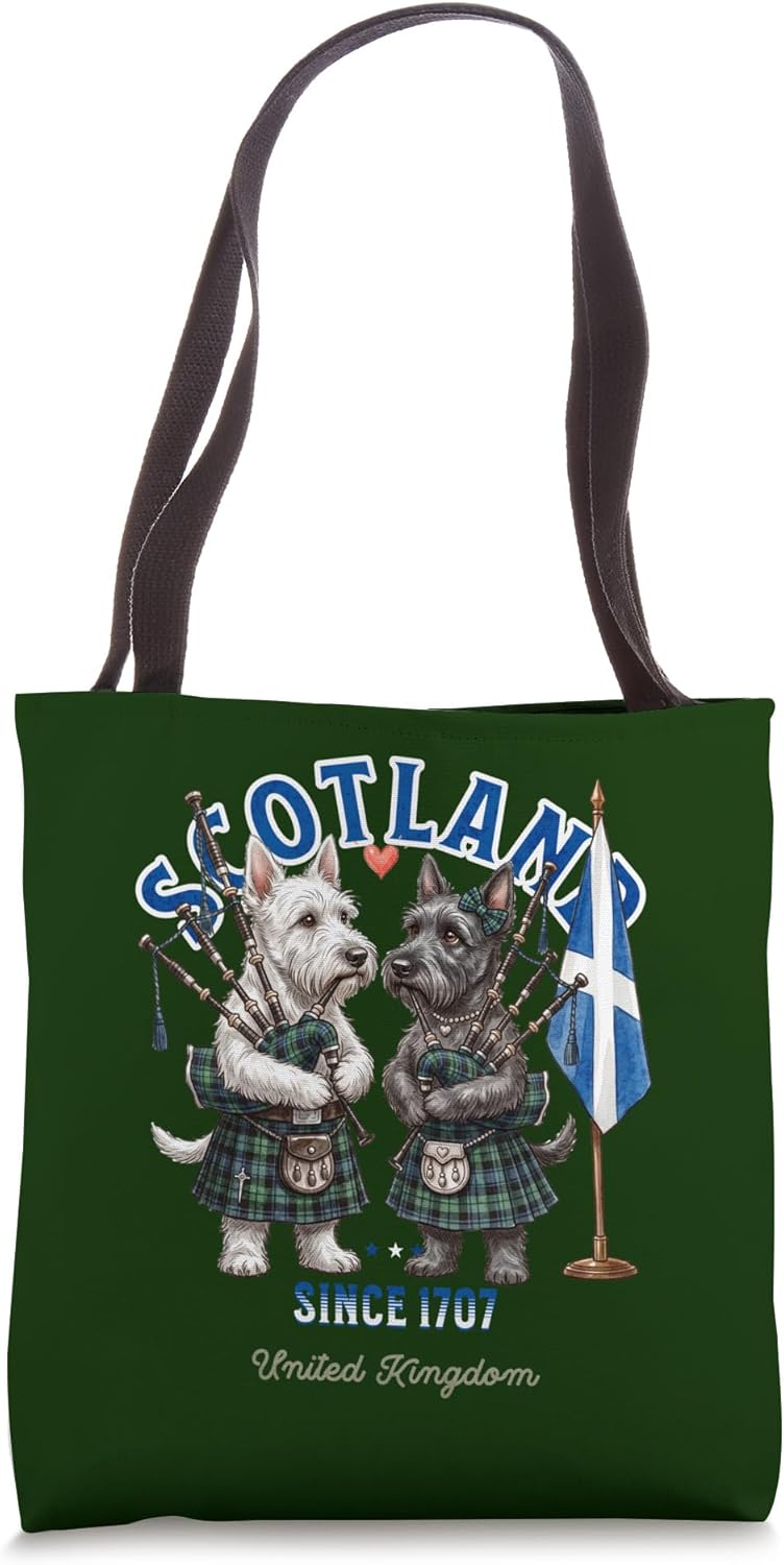 Cute Funny Scotch Terrier Dog Pair Bagpipes Scotland Tote Bag