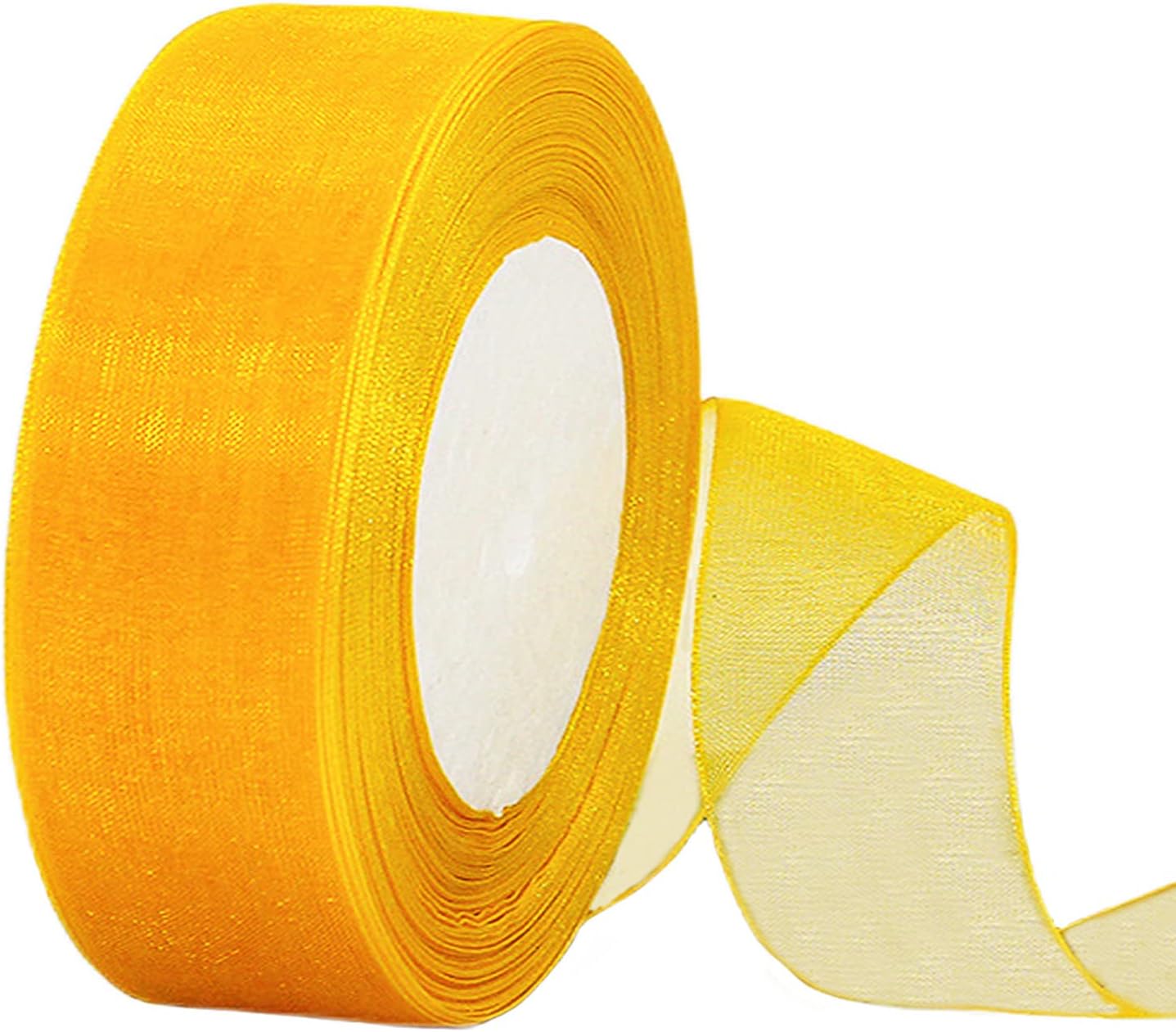 Sheer Wide Yellow Organza Chiffon Ribbon 38mm for Gift Wrapping,45m Clear Chiffon Ribbon Hair Ribbon Birthday Gift Wrap Ribbon Christmas Ribbon Organza for Crafting,Making Wreath Bows,Wedding Decor