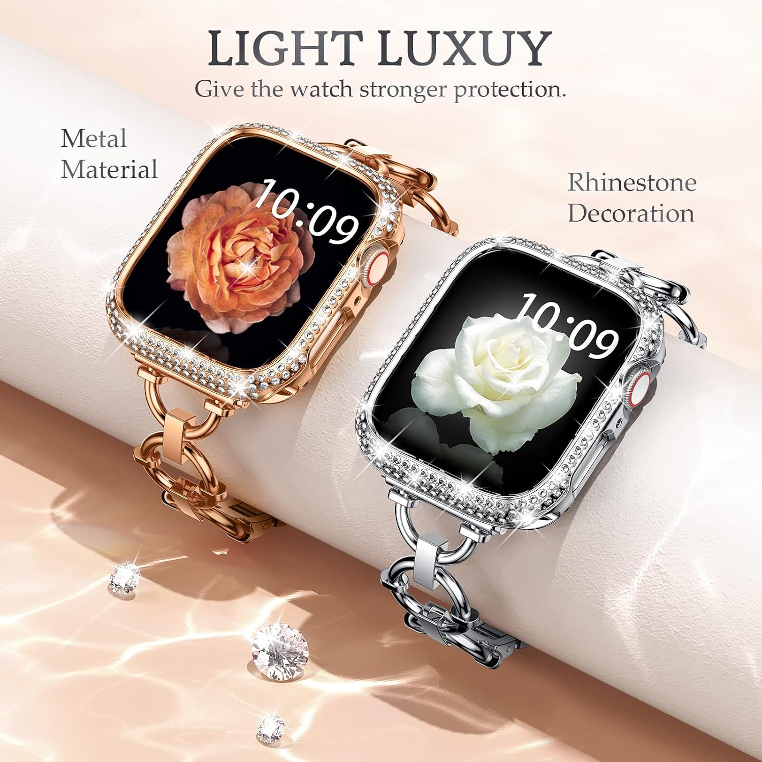 Goton Bling Case Compatible for Apple Watch Case 40mm SE/Series 6 5 4, Women Girl Luxury Sparkling Crystal Diamond Stainless Metal Bezel Case Cover for iWatch SE/Series 6 5 4 (Silver, 40mm)…