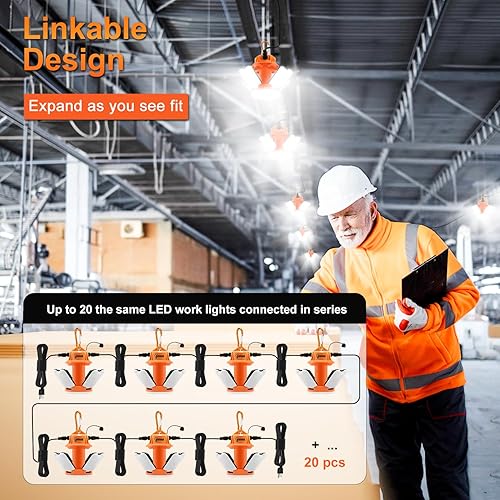 Miniatura 10 de Luz de trabajo temporal LED de 120 W 18000 Lm 5000 K luz diurna blanca portátil colgante iluminación de construcción Led alta luz de la bahía para
