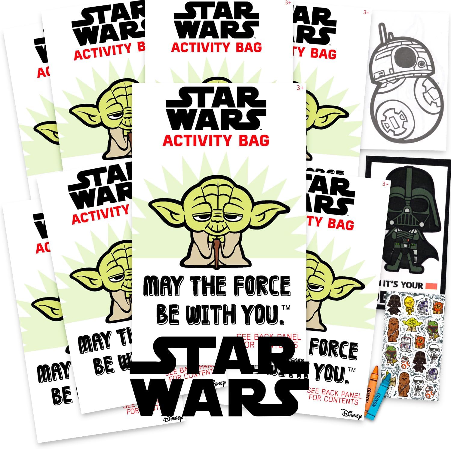 8 Pc Mini Party Favors Set - Bundle 8 Yoda Play Packs with Mini Coloring Books, Stickers, and Coloring Tools Birthday Party Supplies Decorations