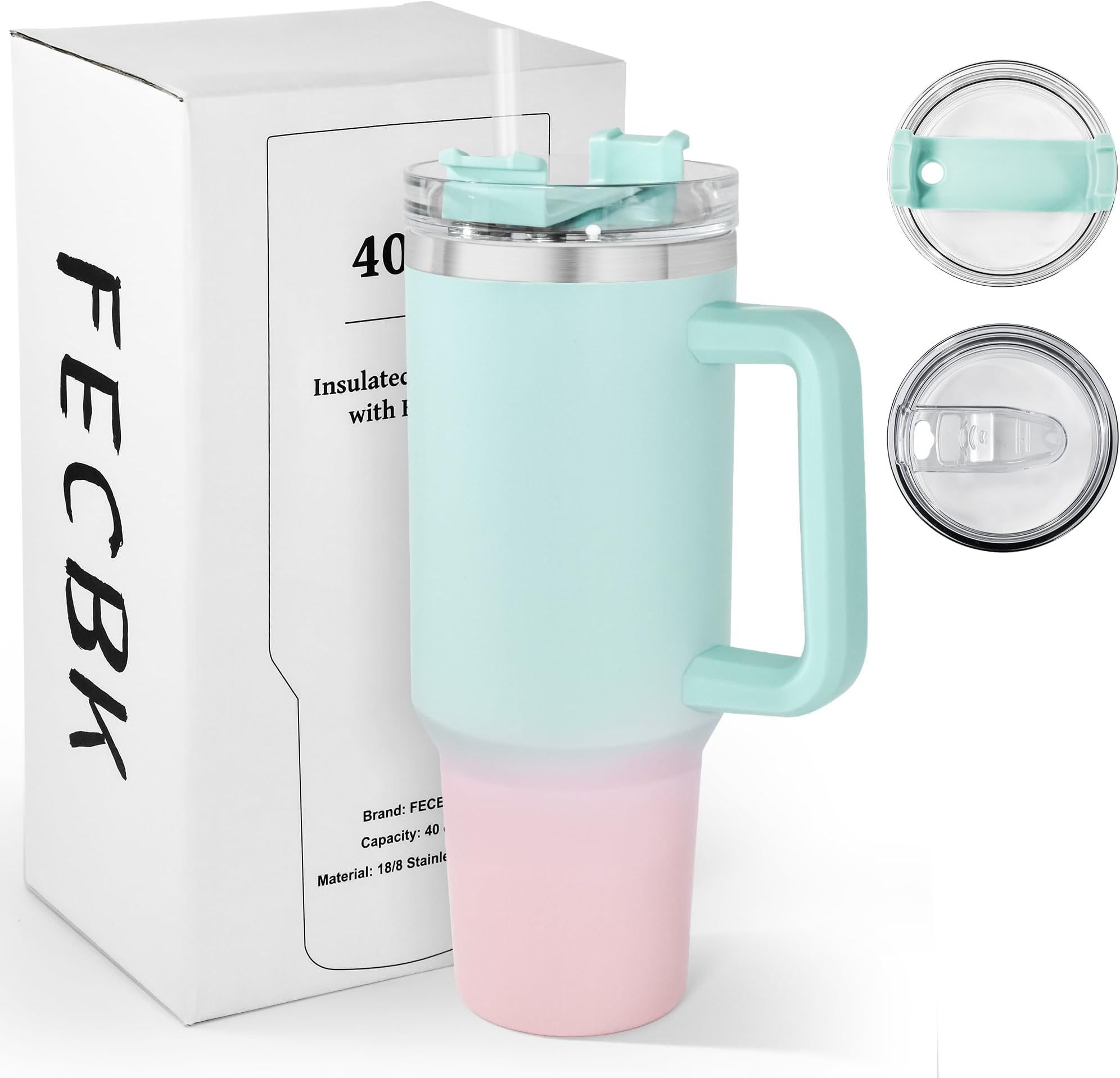 40oz Tumbler with Straw and Lid 1.2L, 100% Leak-Proof Travel Mug with Handle, Stainless Steel Vacuum Insulated Water Bottle Coffee Cup Keeps Cold 34H / Hot 12H, Bubble Gum