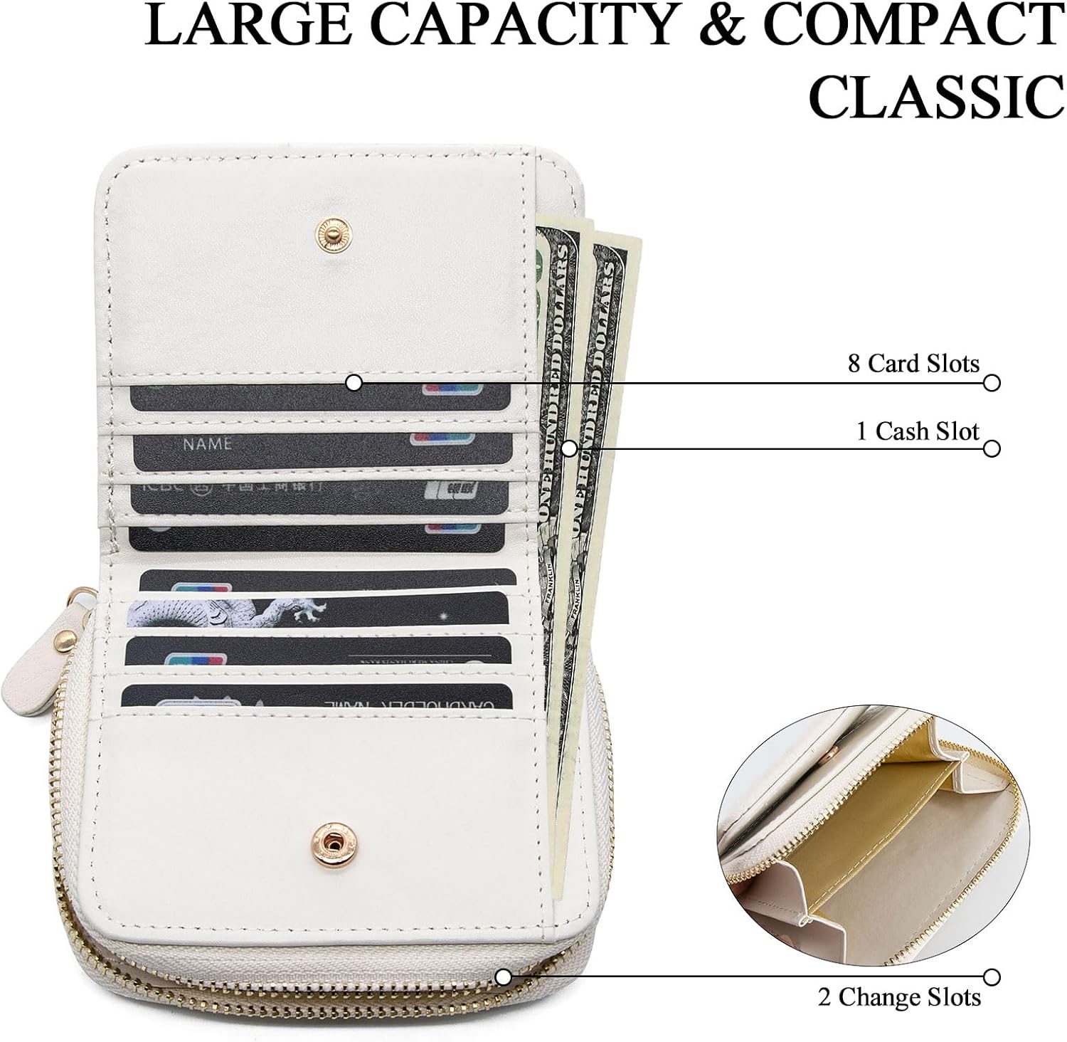 LJCZKA Small Wallet for Women Girls Bifold Quilted Leather Pocket Wallet Accordion Card Holder Wallet Compact Wallet (White) image 3