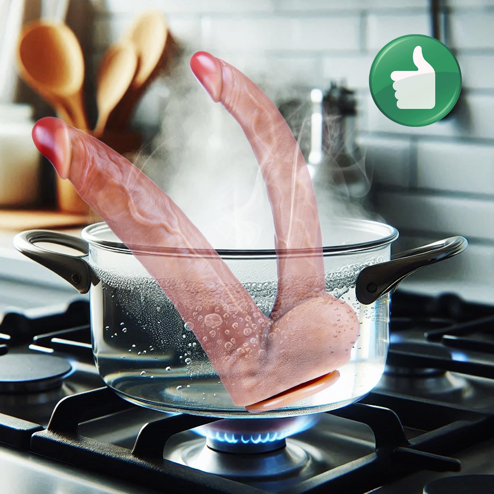 Dildo doppio di 26 cm, doppia penetrazione vaginale e anale, dildo realistico con base a ventosa potente, dildo G-spot in silicone, plug vaginale e anale XXL rinforzato, adatto per coppie lesbiche