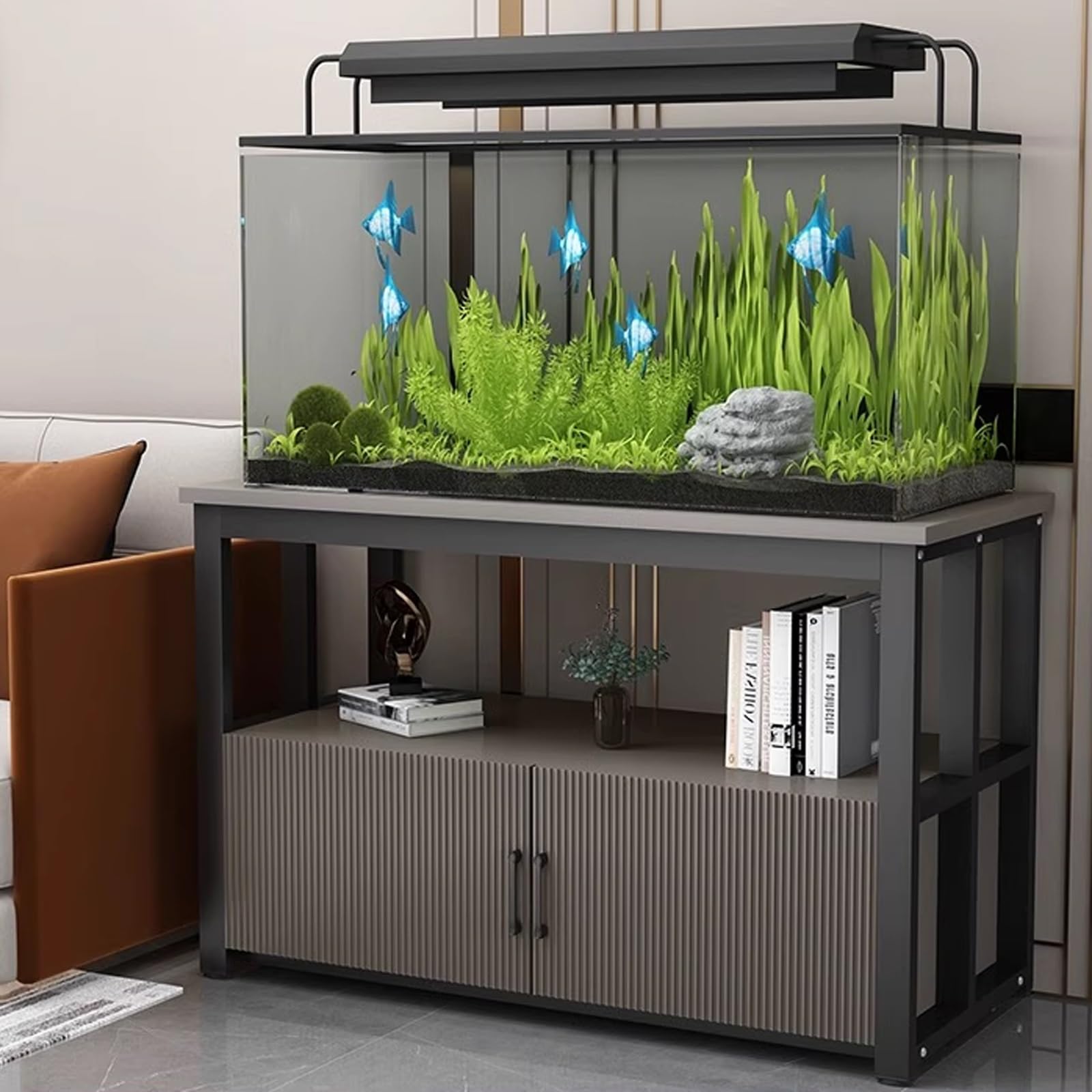Metal Base Aquarium Stand with Storage Eco-friendly and Safe,Stable and Secure Non-slip and Quiet Operation Ideal for Living Rooms,Bedrooms,and Hotels(Style A,60x30cm/23.6x11.8in)
