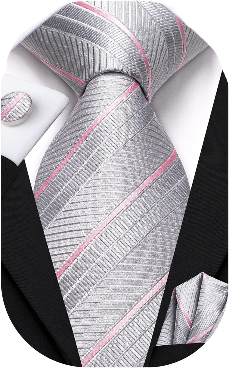 Extra Long 63" Tie for Men with Pocket Square Cufflinks Big and Tall Necktie Set