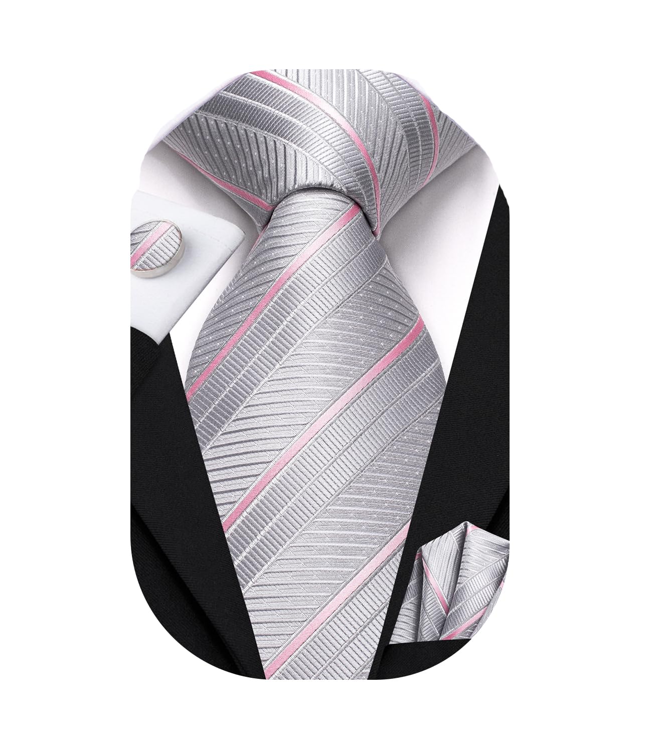 Extra Long 63" Tie for Men with Pocket Square Cufflinks Big and Tall Necktie Set