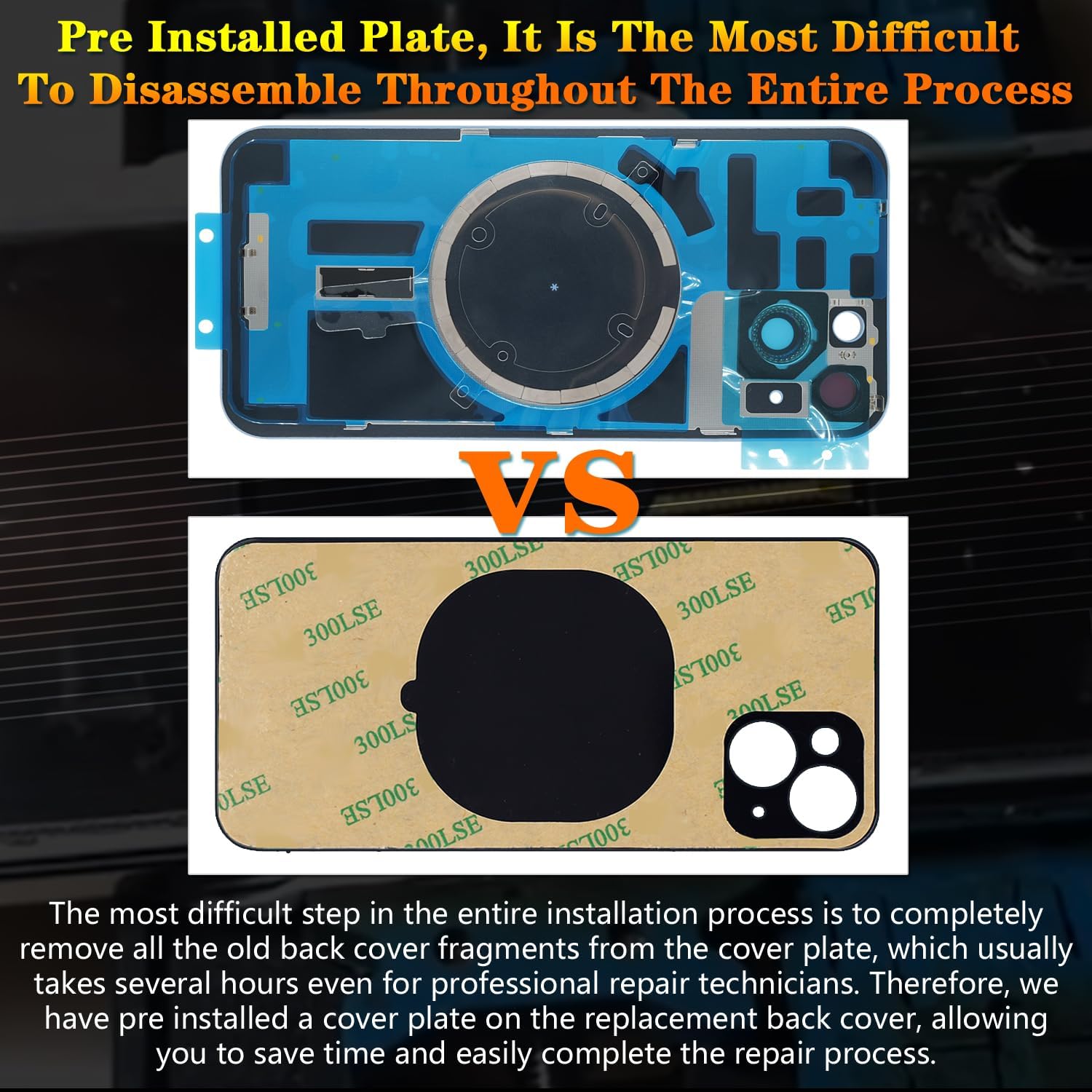 Back Screen Glass Cover Replacement Compatible with iPhone 14 All Carriers 6.1" + Pre-Installed Plate and Camera Frame + Professional Tools (Midnight) Black
