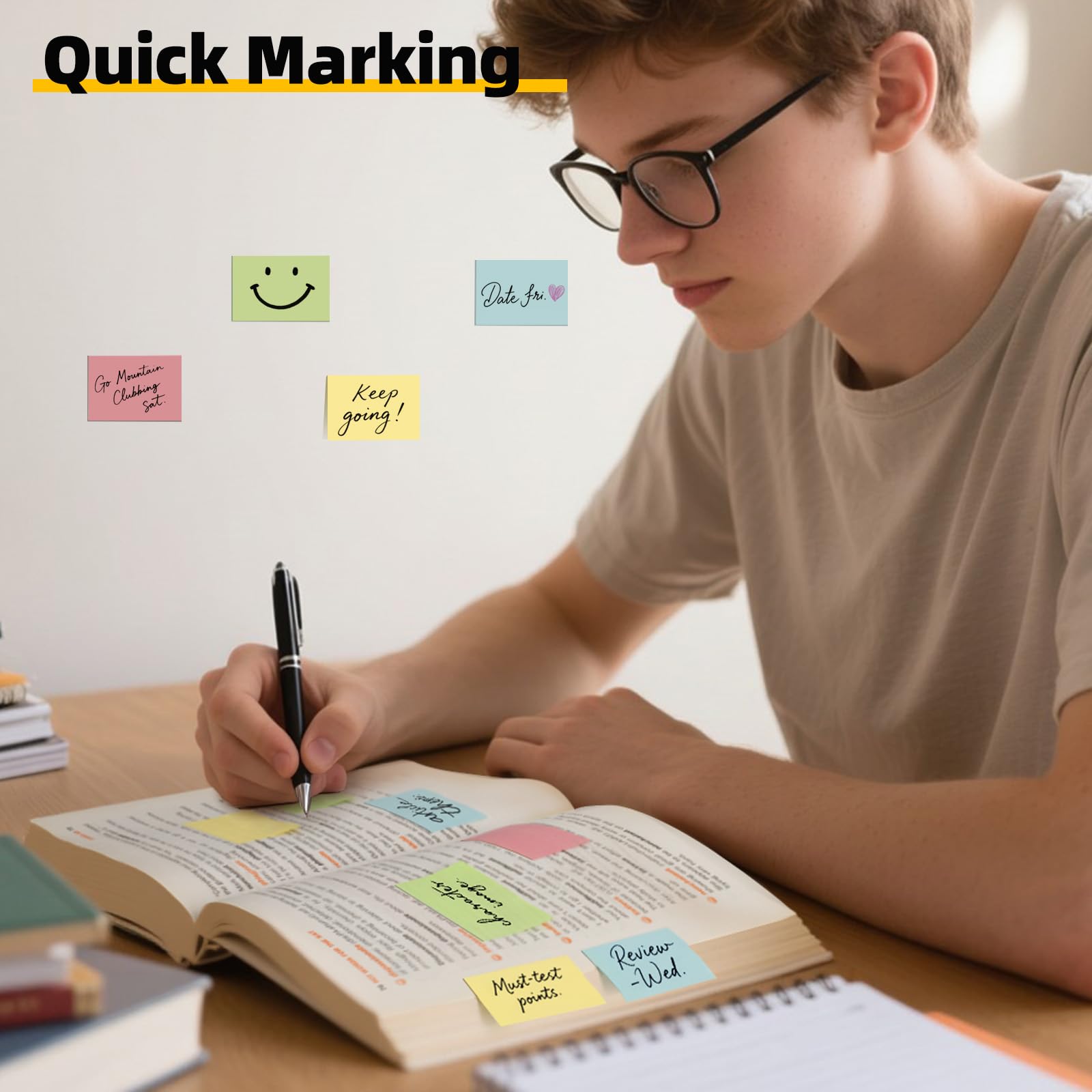 Umikk Mini-Haftnotizen, 3,8 x 5,1 cm, 5000 Blatt, kleine Haftnotizen, 4 Farben, einfach zu verschicken, für Büro, Schule, Zuhause, 50 Stück