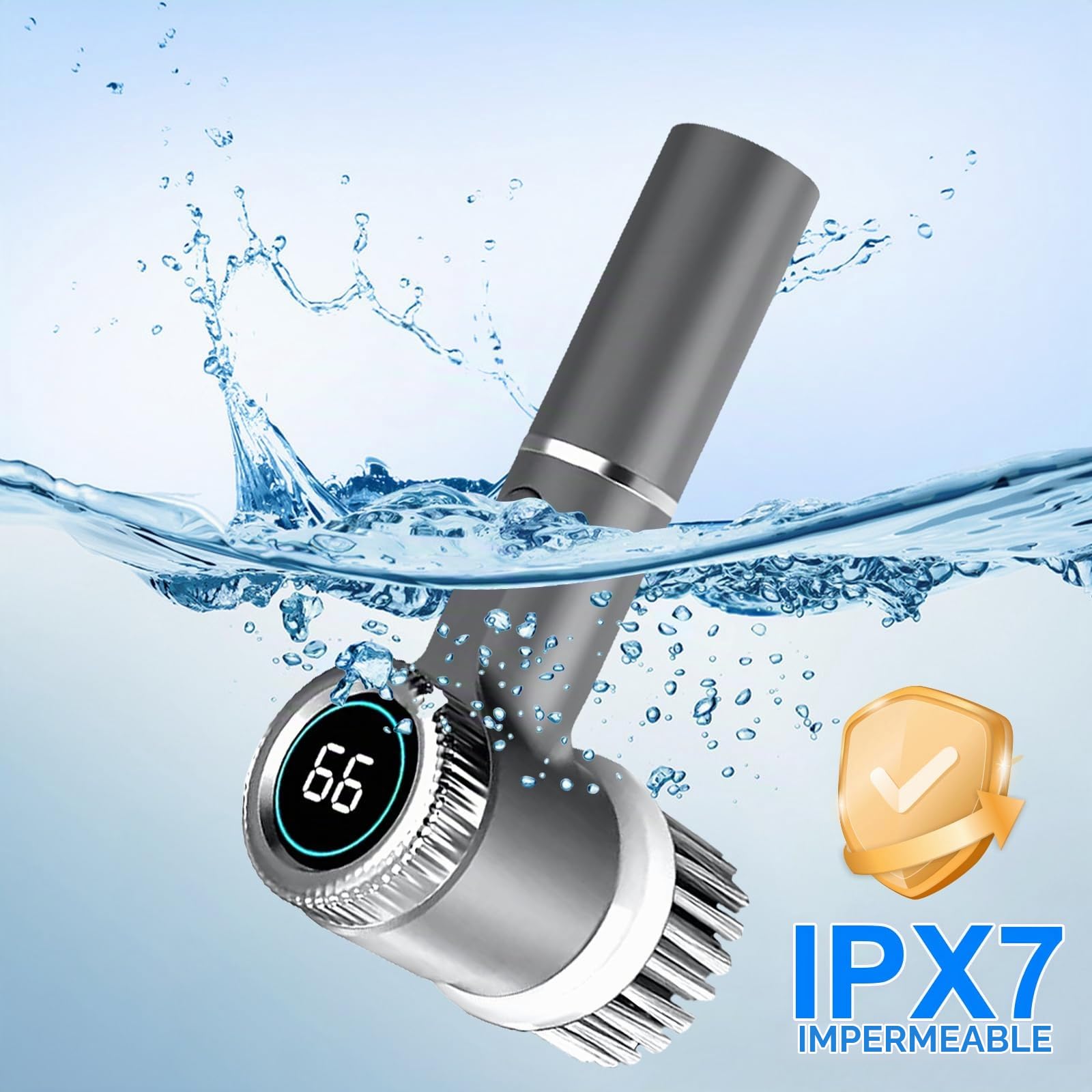 Fregador Eléctrico Giratorio, Cepillo de Limpieza Eléctrico Inalámbrico, Resistente al Agua, Pantalla Digital de Potencia, 5 Cabezales Reemplazables y 3 Velocidades Ajustables