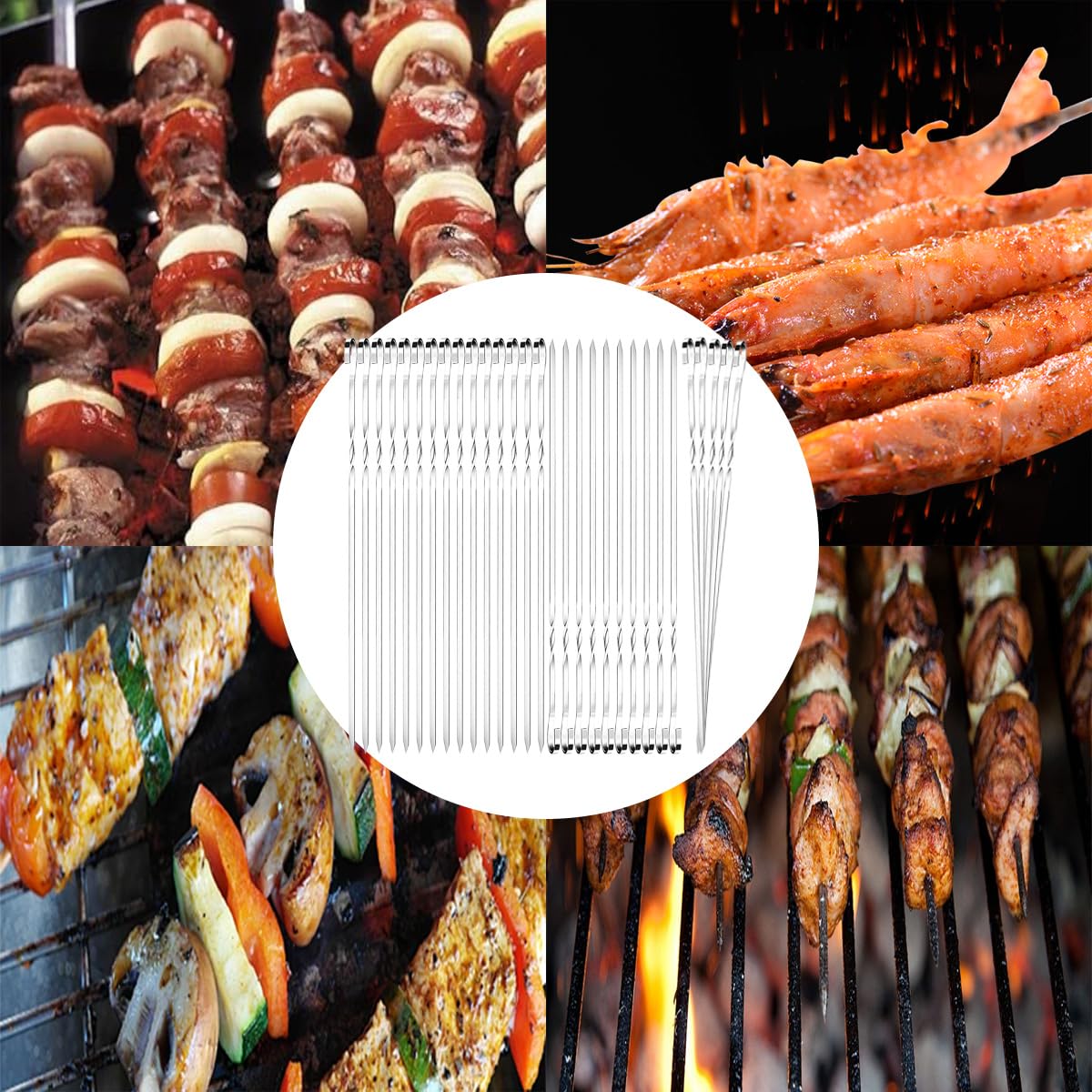 30 Stück Edelstahl grill spieße, 40cm Grillspieße Edelstahl, Grillspieße,Grill spieße Wiederverwendbare (A-30Stück-40 cm)
