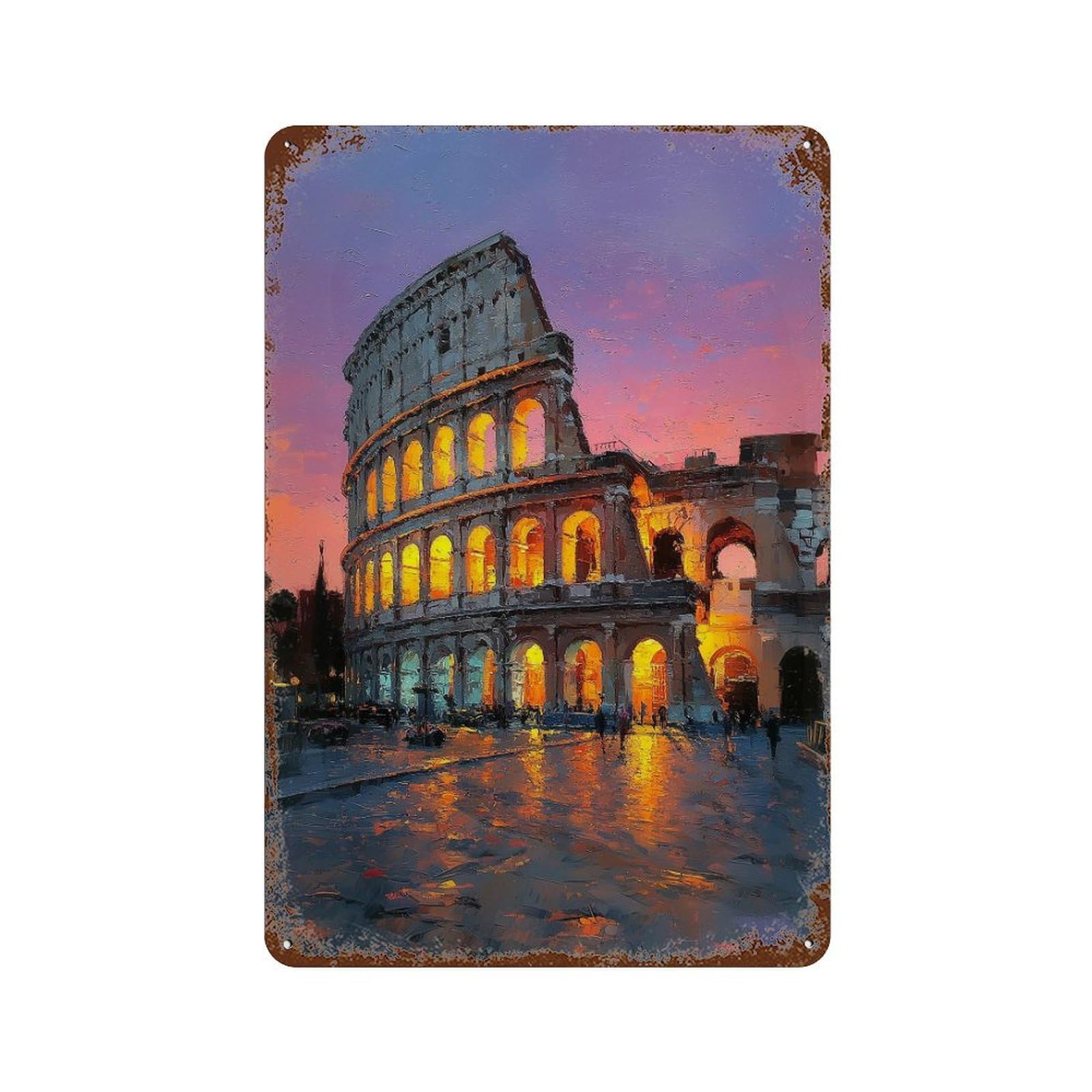 Decorative Tin Sign with Romantic Colosseum Sunset Design 11.8"x7.9", for Farmhouse, Kitchen And Entryway Decor, Decorative Metal Wall Art