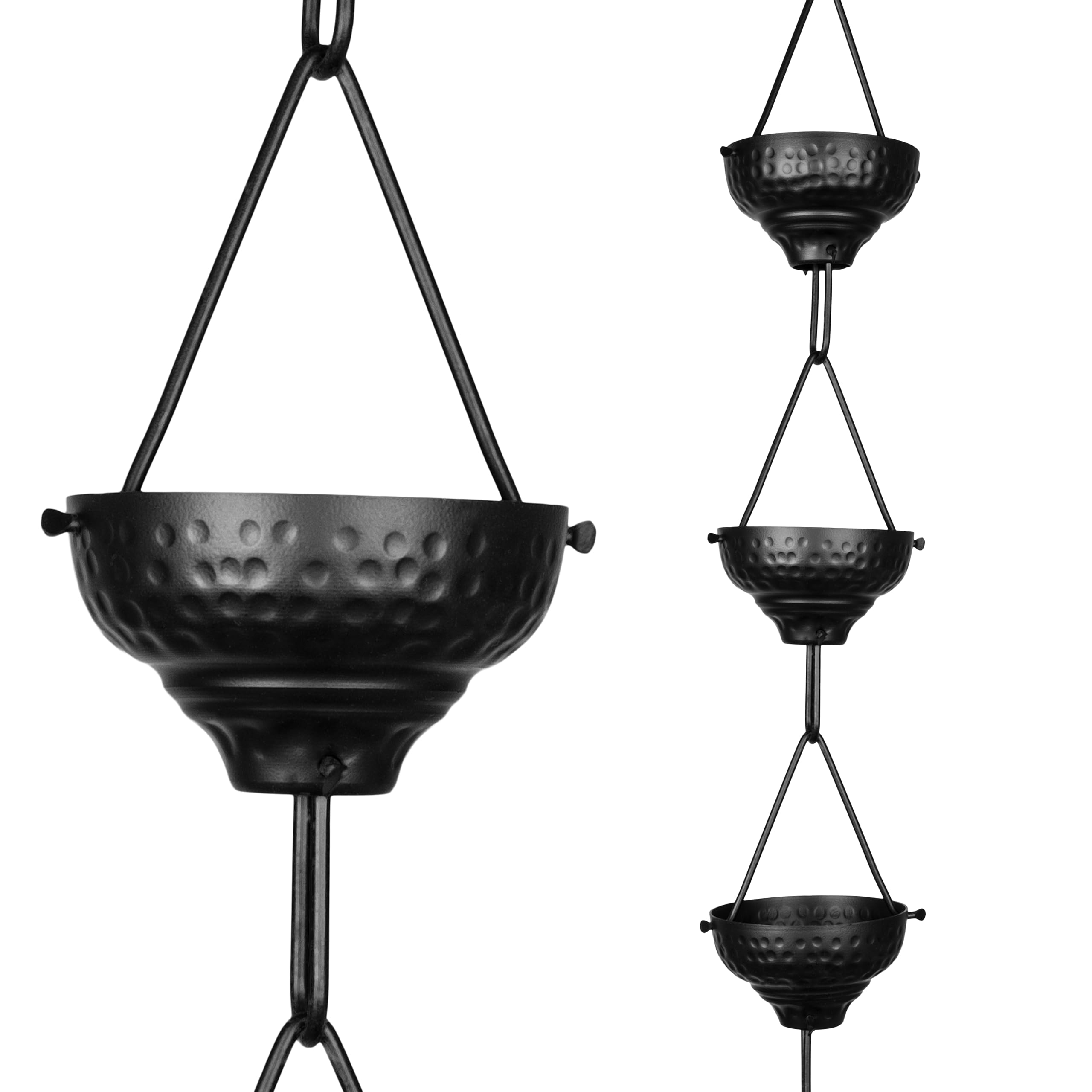Monarch Rain Chains18127 Aluminum Eastern Hammered Cup, 8-1/2 Feet Length Replacement Downspout for Gutters, Rain Chain 8.5 Ft, Black