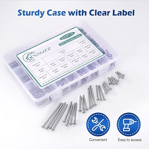 Miniatura 6 de Kit surtido de 520 tornillos para madera, juego de tornillos autorroscantes de acero inoxidable, tornillos pequeños para paneles de yeso