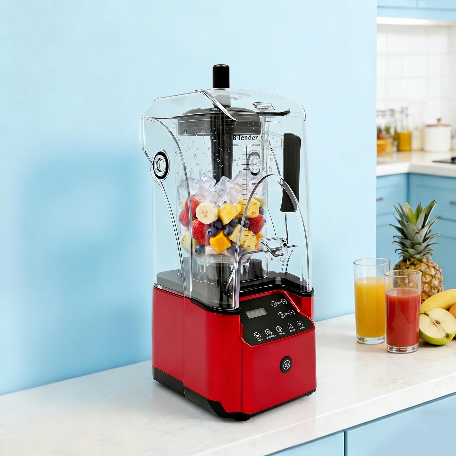 Mikser stojący 2200 W, pojemność 2,2 l, mikser stojący, blender cichy, do smoothie, inteligentny mikser o wysokiej wydajności, rozdrabniacz lodu, rozdrabniacz do lodu, mikser kuchenny z osłoną