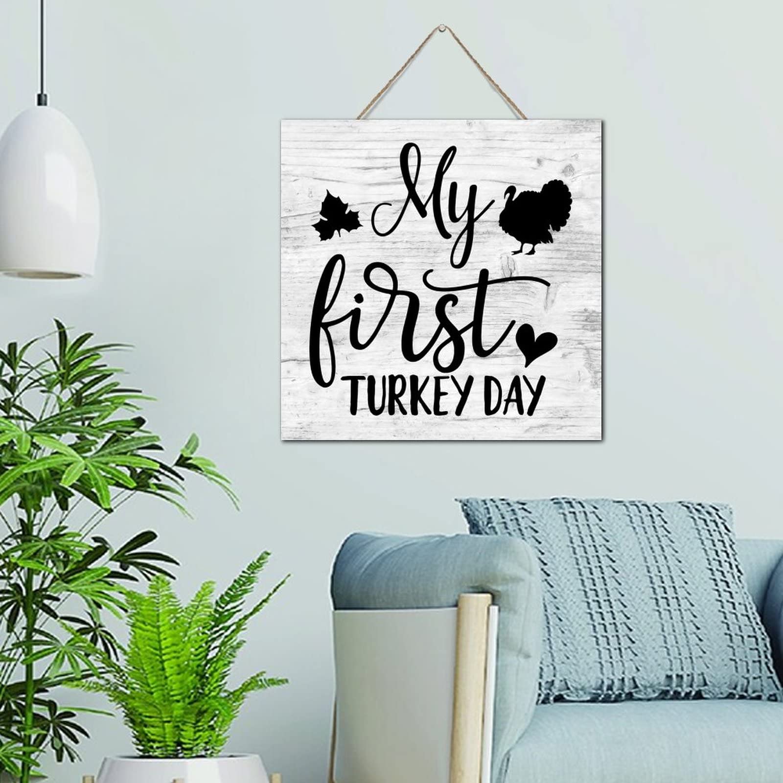 Panneau en bois My First Turkey Day déco salon et bain 30x30 cm