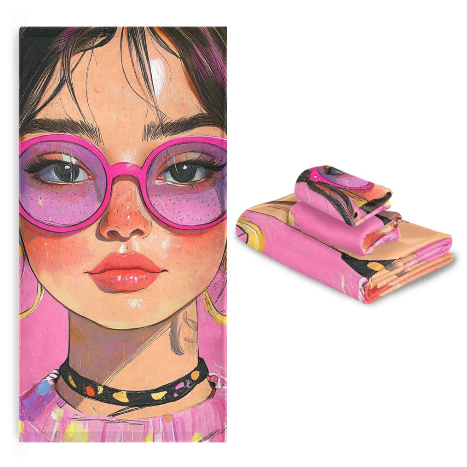 Beauty Woman - Set di 3 asciugamani da testa a piedi, 1 asciugamano da bagno, 1 asciugamano per le mani, 1 panno per la casa, cucina e famiglia