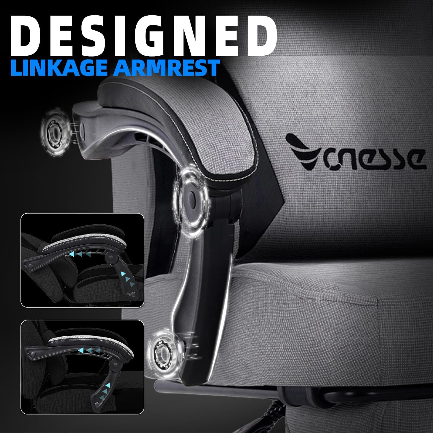 71JGTK73l0L._AC_SL1500_ Vonesse Gaming Chair, Computer Chair Fabric with Pocket Spring Cushion, Office Chair with Footrest and Massage Lumbar Support, Reclining Gaming Chairs for Adults 250LBS (Grey)