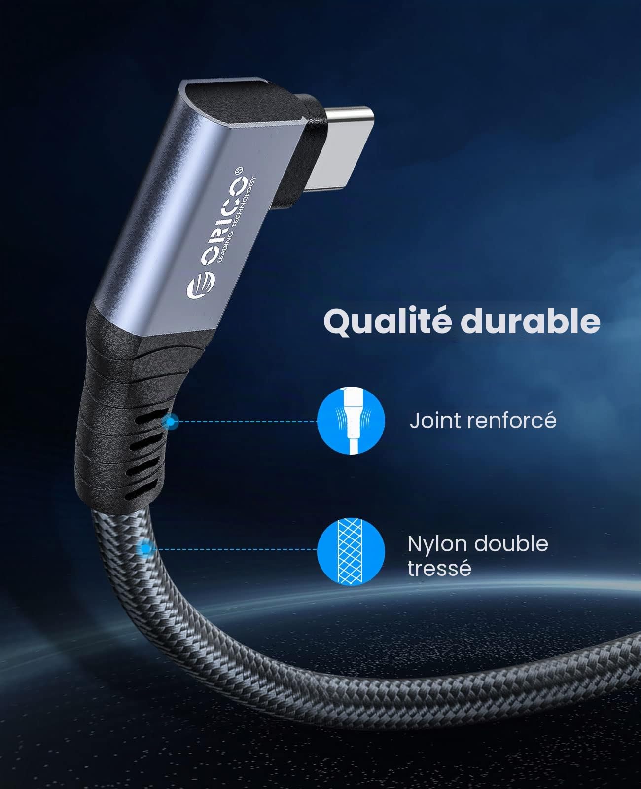ORICO Câble pour Thunderbolt 4, Compatible avec Thunderbolt 3/USB4, taux de Transfert 40 Gbps, 8K@60Hz (Double 4k@60Hz) avec PD100W (20V/5A) pour PC, eGUP et Ordinateur Portable