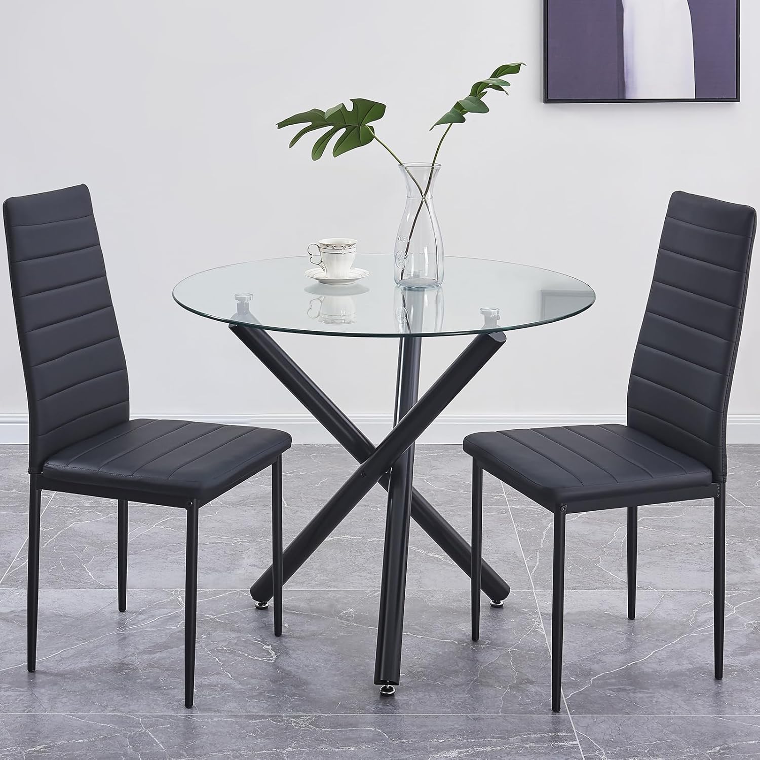 Amazon.com - PEITAIKO 3-Piece Round Glass Dining Room Set for 2,Black Tempered Glass Kitchen ...