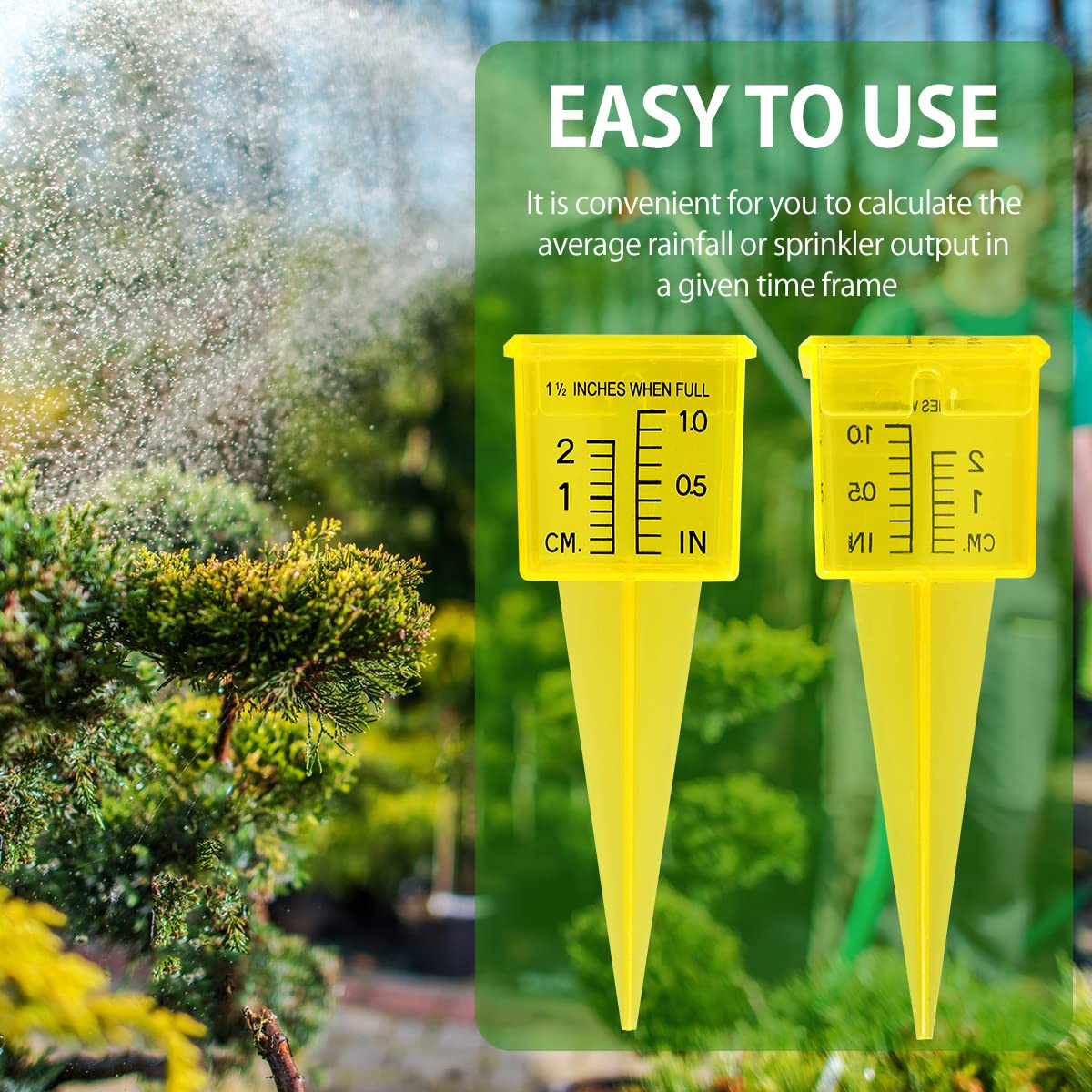 10/20 unidades de medidor de lluvia transparente, medidor de agua reutilizable para jardín, medidor de aspersor, medidor de lluvia de césped amarillo brillante, herramienta de medición de agua al aire