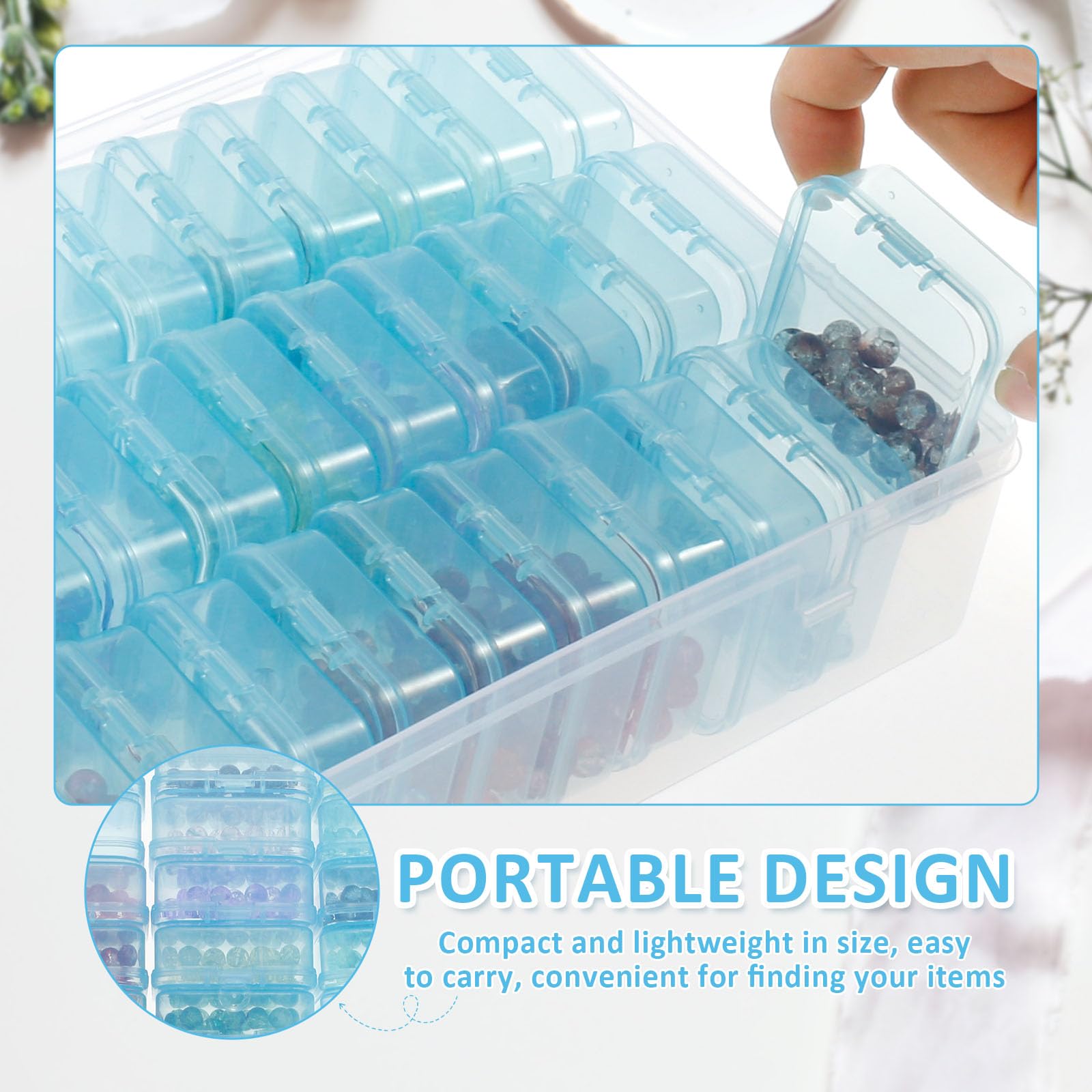 Bead Organizer Storage Box, Plastic Jewelry Organizer Box, Portable Small Bead Storage Box with 132 Labels, Bead Organizer Container Bead Storage Container for Holding Necklace Bracelet Earring(blue)