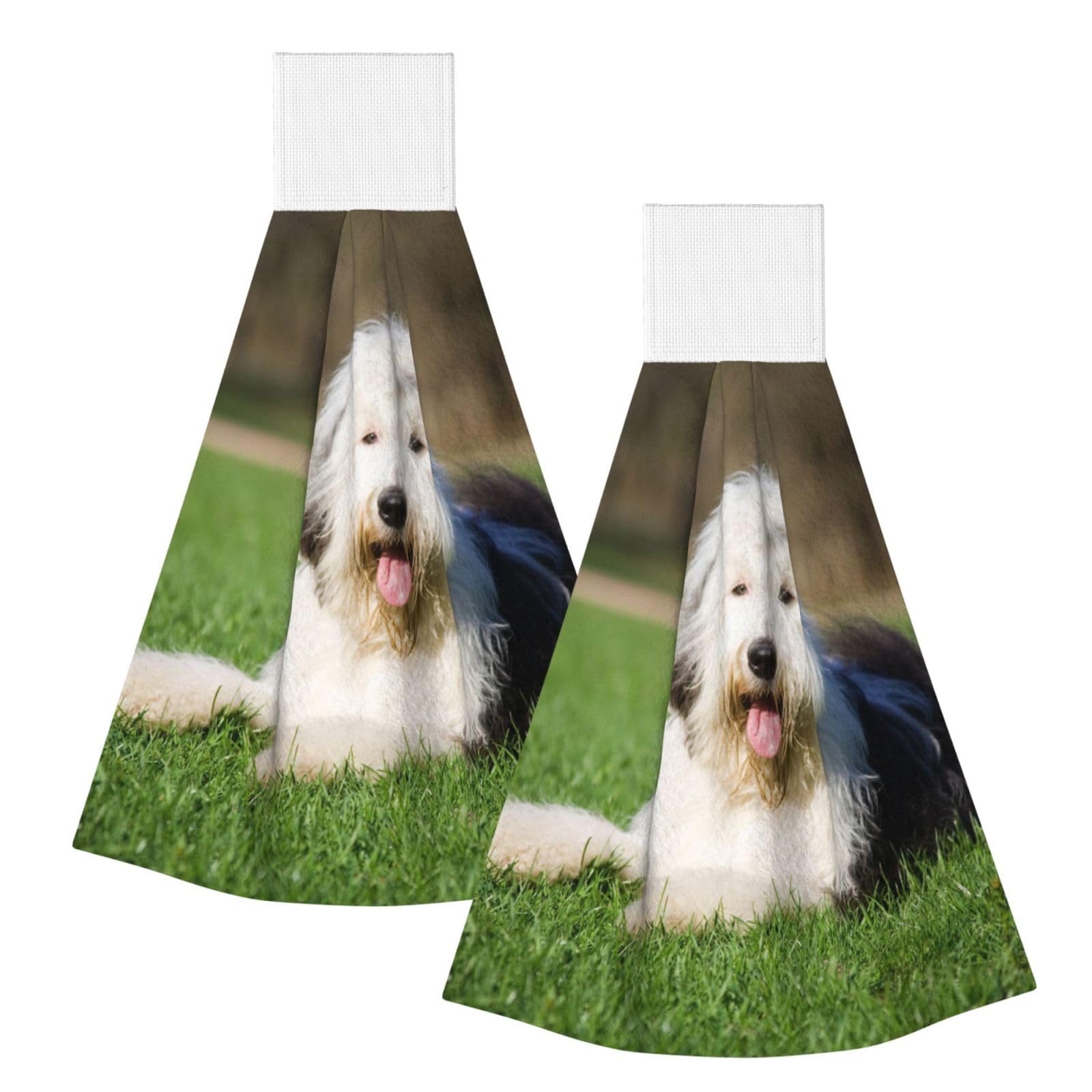 DOPKLNA Old English Sheepdog Dog, 2 Pcs Hanging Coral Fiber Hand Towels for Bathroom, Absorbent Kitchen Towels