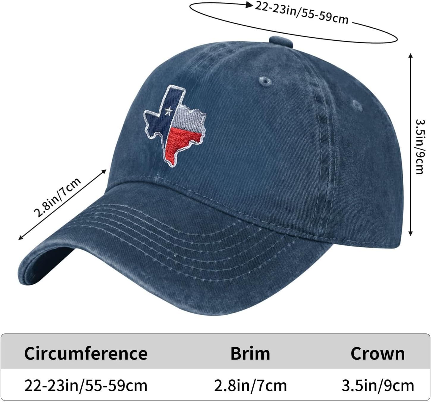 Texas Hats for Men Women Embroidered Baseball Cap Adjustable Washed Baseball Hat - Image 5