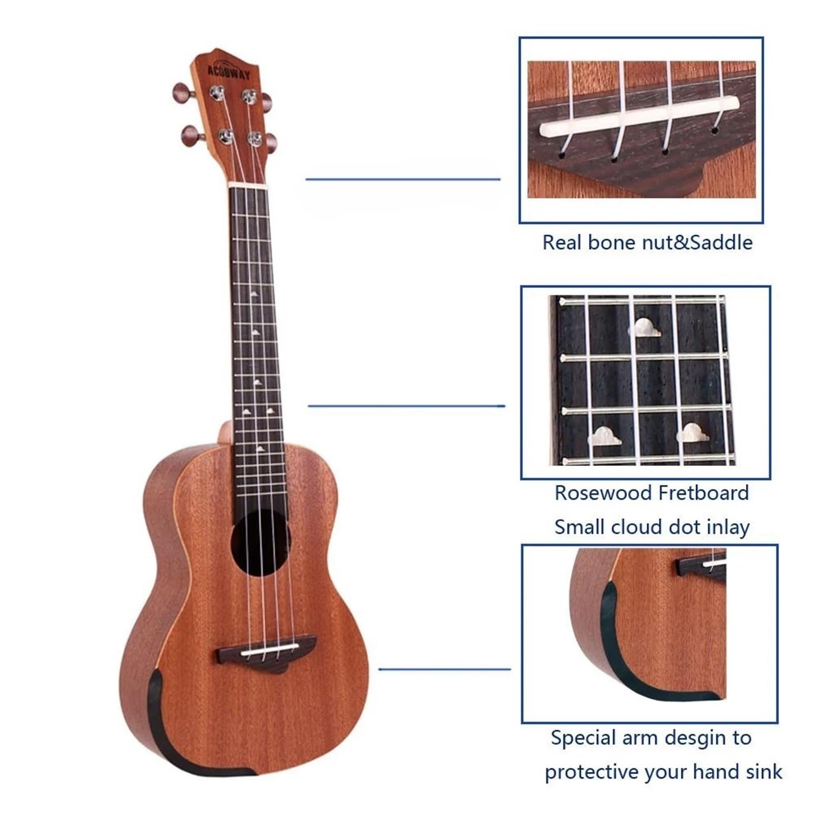 Ukulele Konzert Sopran Tenor 23" 26" Sapele Ukulele Aquila Saiten Optionales Paket Stimmgerät(Color:3/4,Size:23 inches)