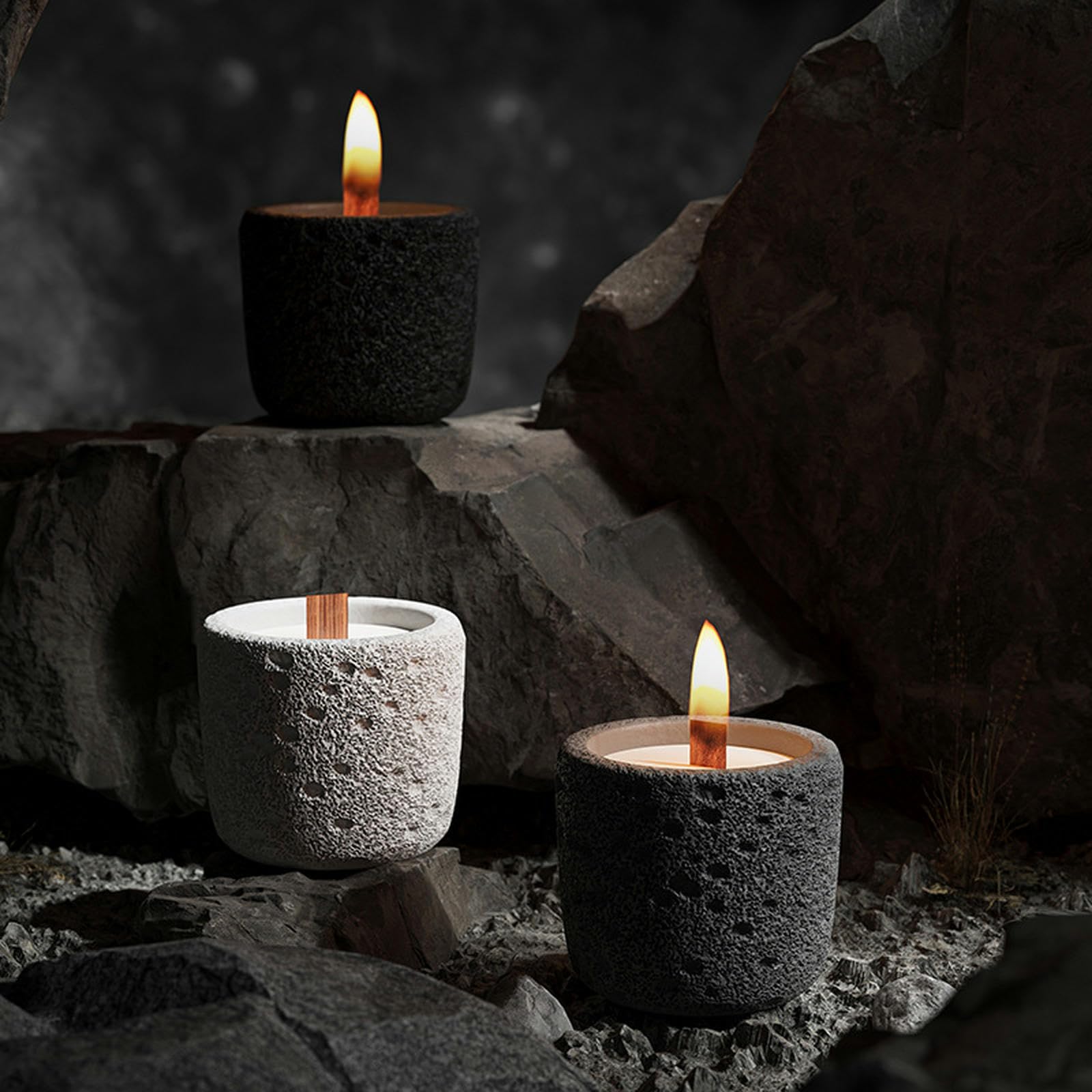 2PC Nordic Creative Cemento Casa Aromaterapia Candela Tazza Cera di Soia Corto Contenitore Candela Decorazione Tavola - Grigio Scuro - Profumo Gelsomino