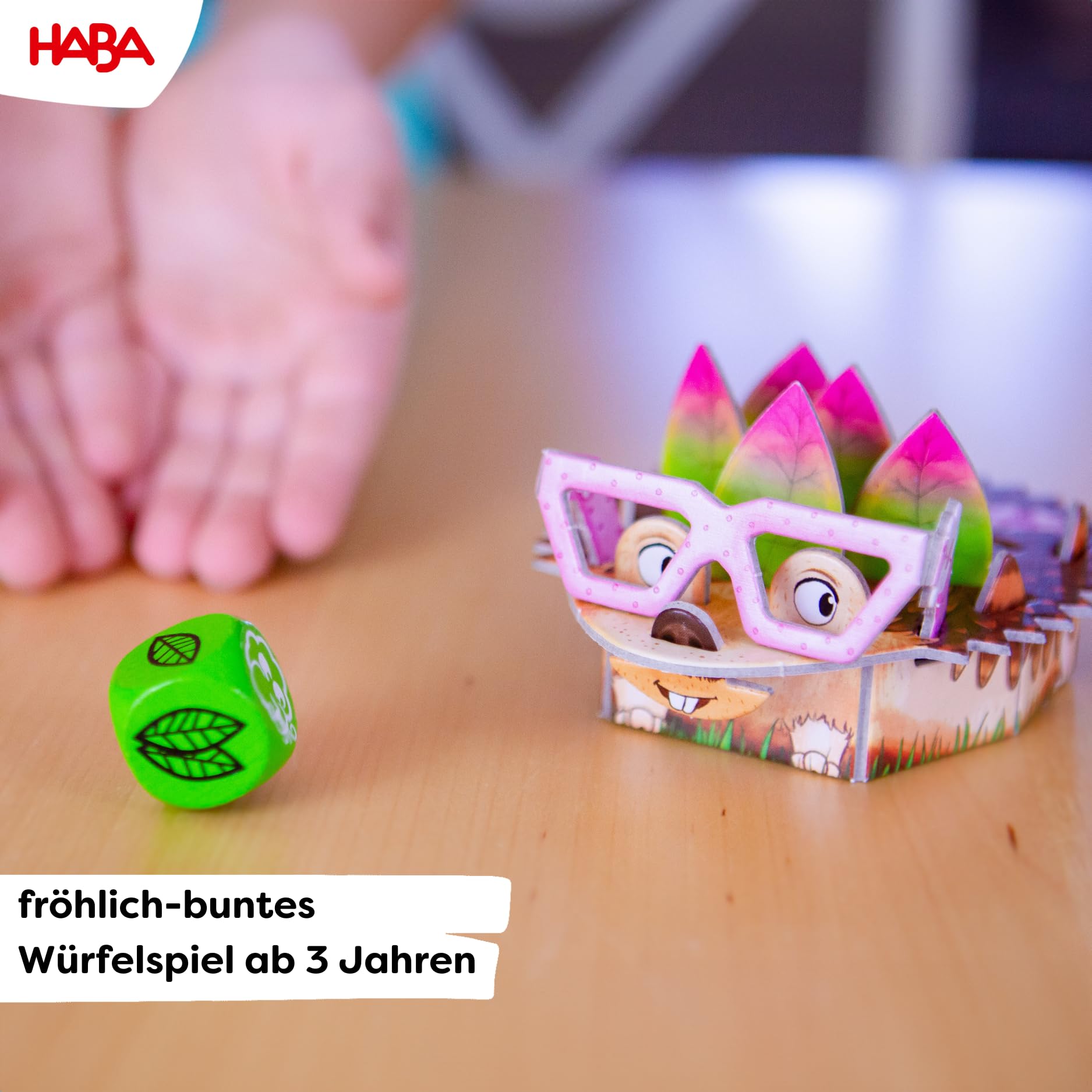 HABA Riccio – Gioco di dadi e memo per bambini dai 3 anni in su, gioco per 2-4 giocatori, con ricci 3D e foglie a incastro, promuove abilità motorie e concentrazione, 1305587001