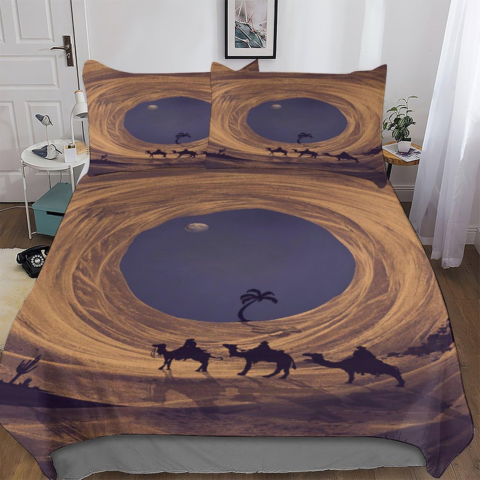 Housse de couette chameau 220x240 cm avec taies d'oreiller pour lit double
